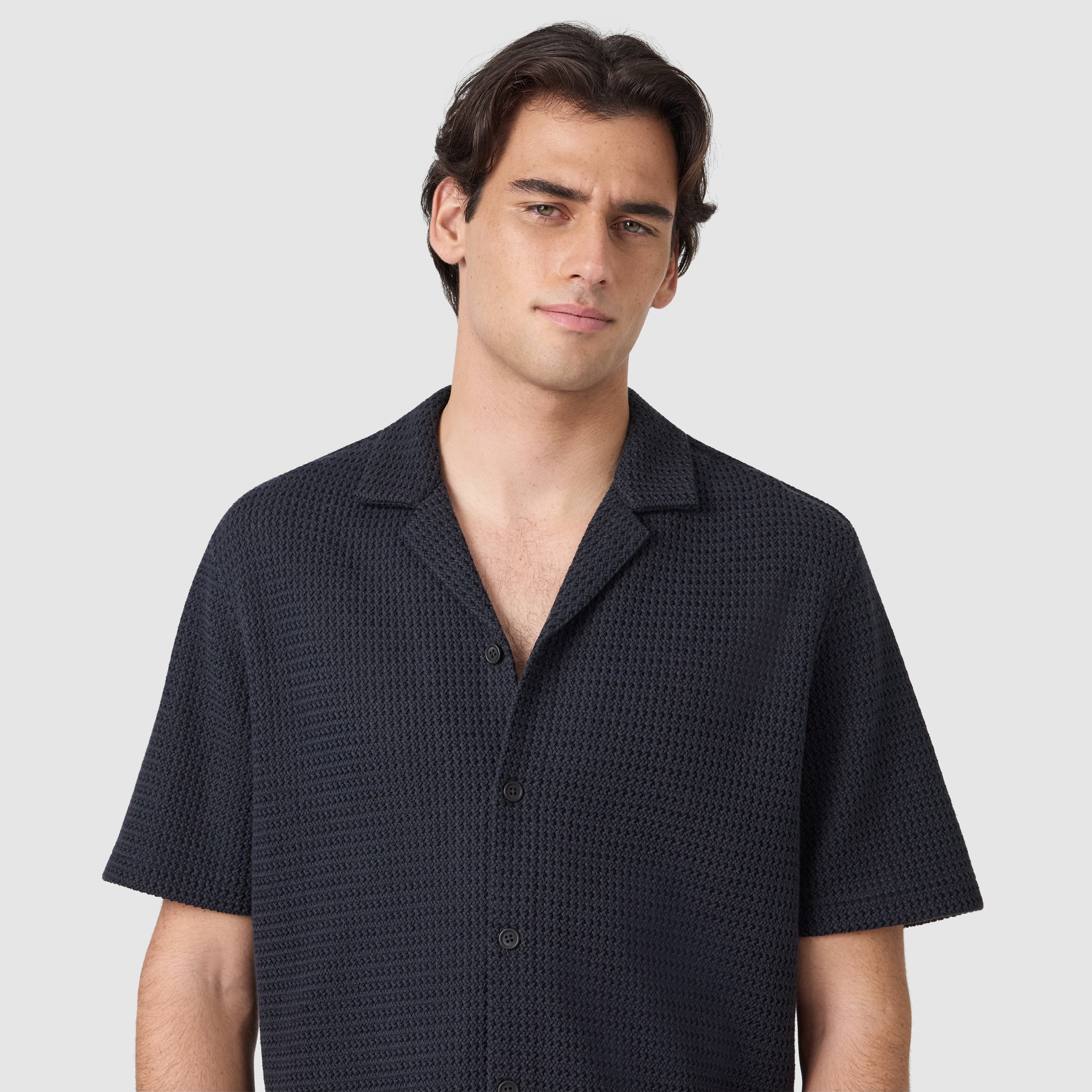 Navy Ashford Textured Short Sleeve Shirt