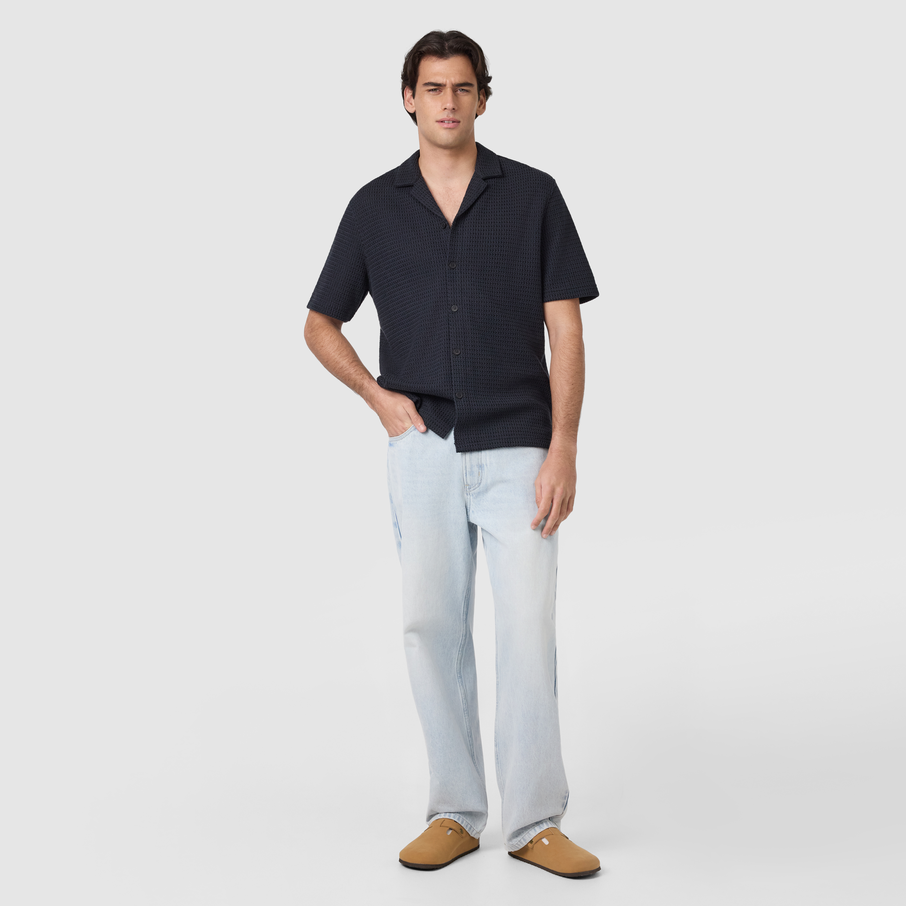 Navy Ashford Textured Short Sleeve Shirt