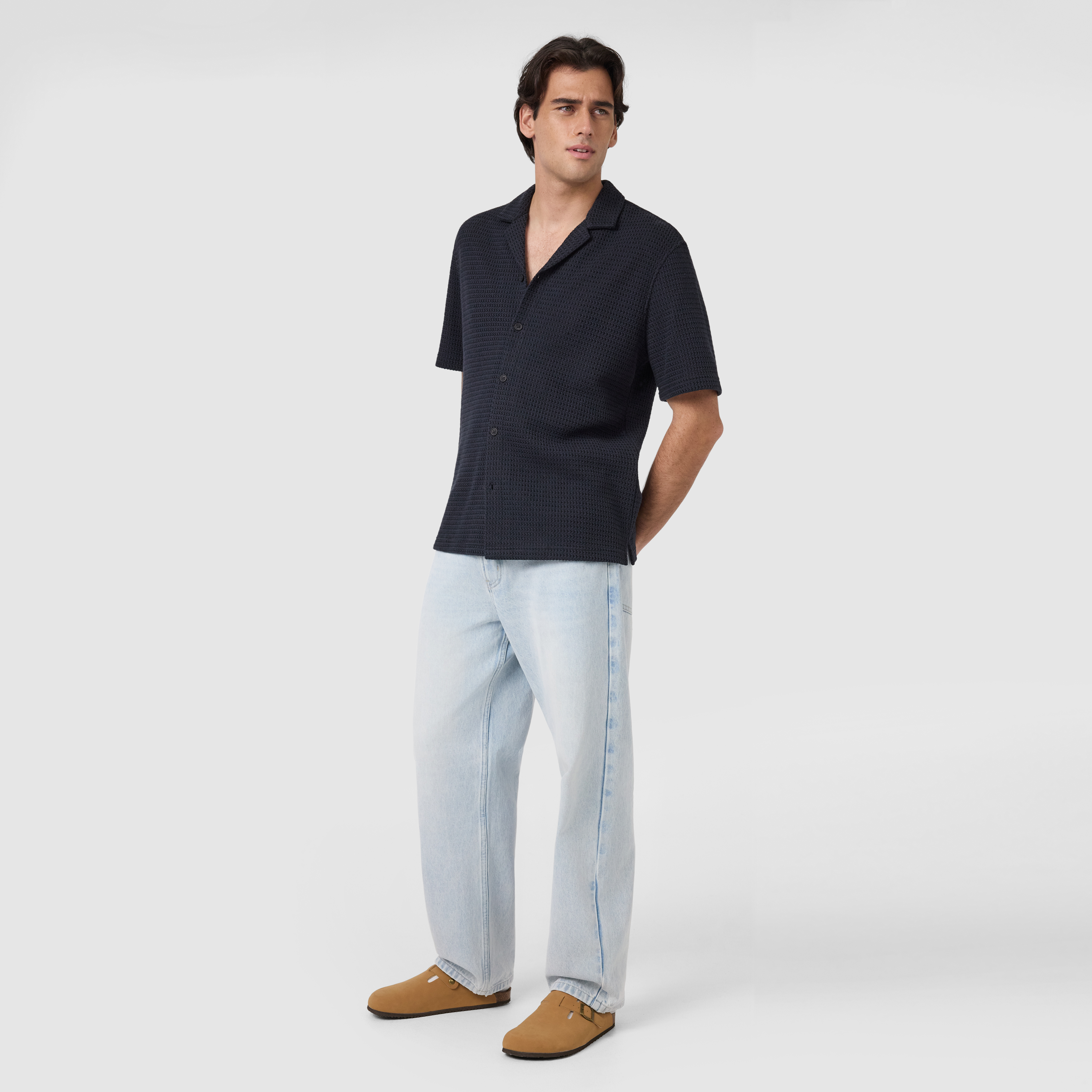 Navy Ashford Textured Short Sleeve Shirt