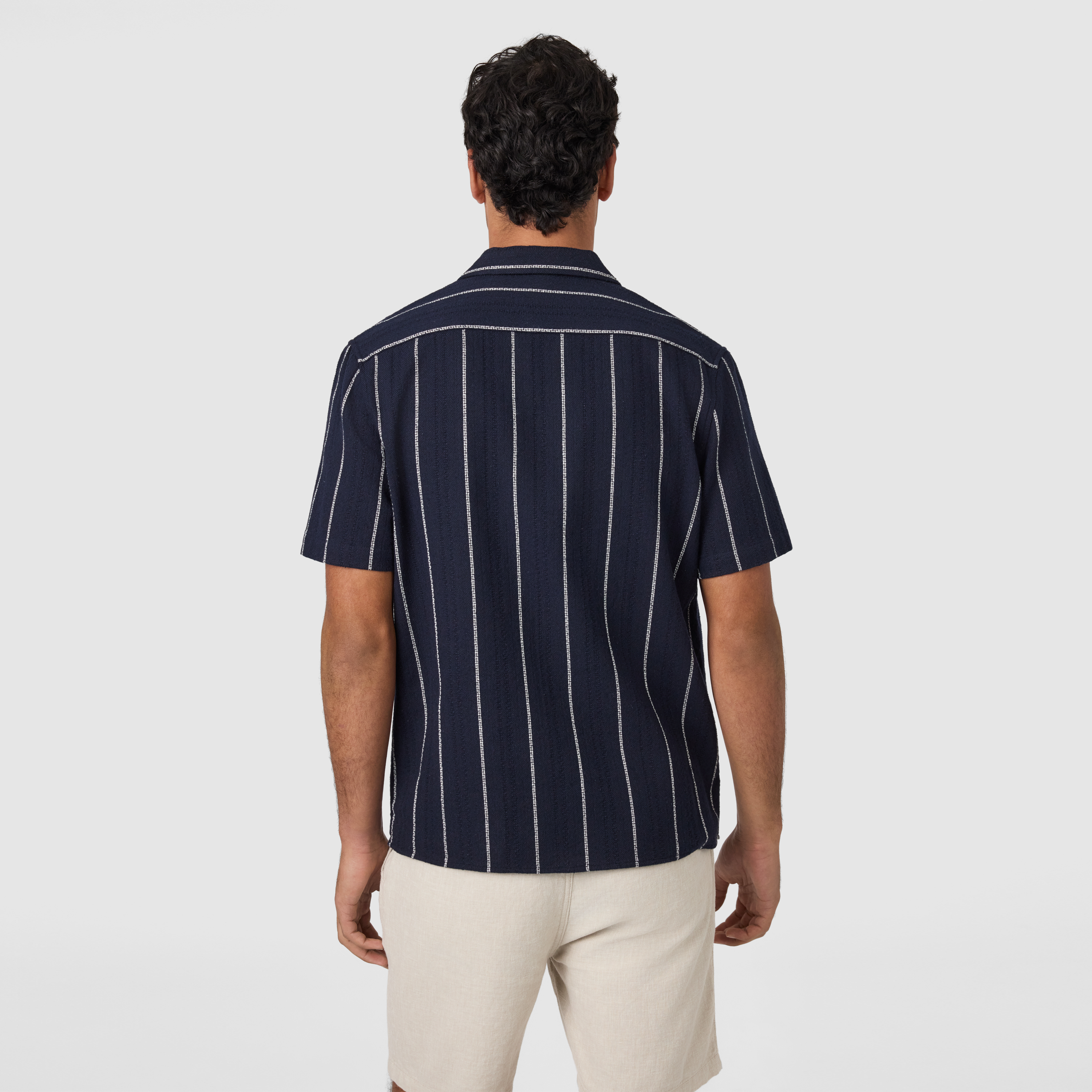 Navy Henty Textured Stripe Short Sleeve Shirt