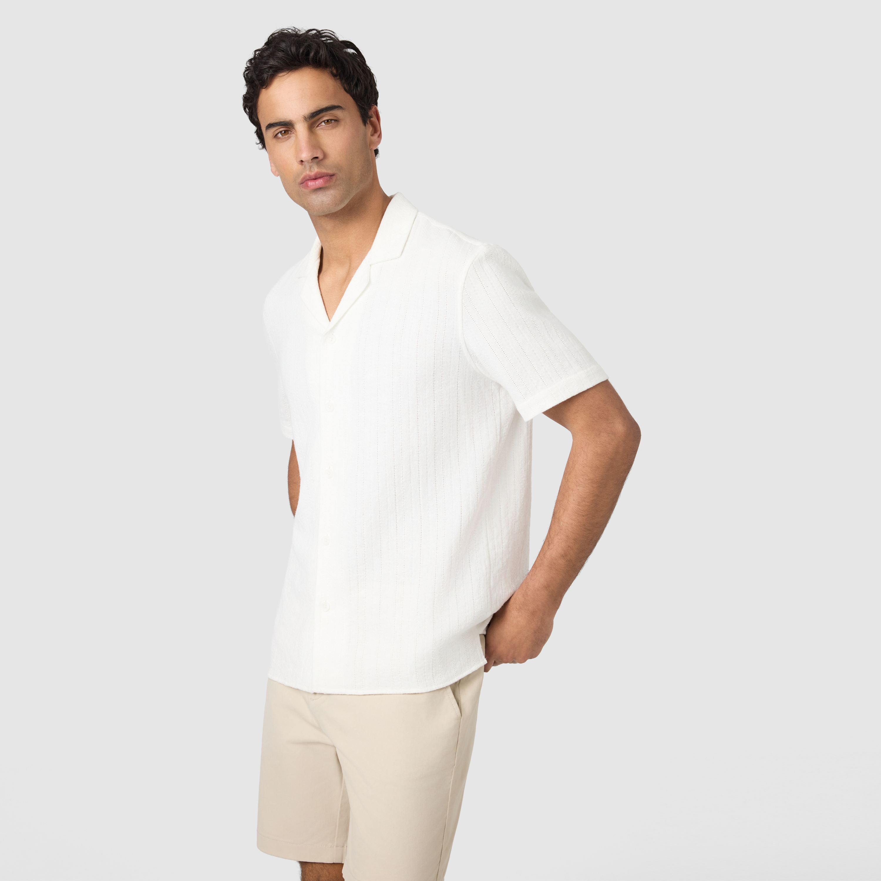 White Henty Textured Stripe Short Sleeve Shirt
