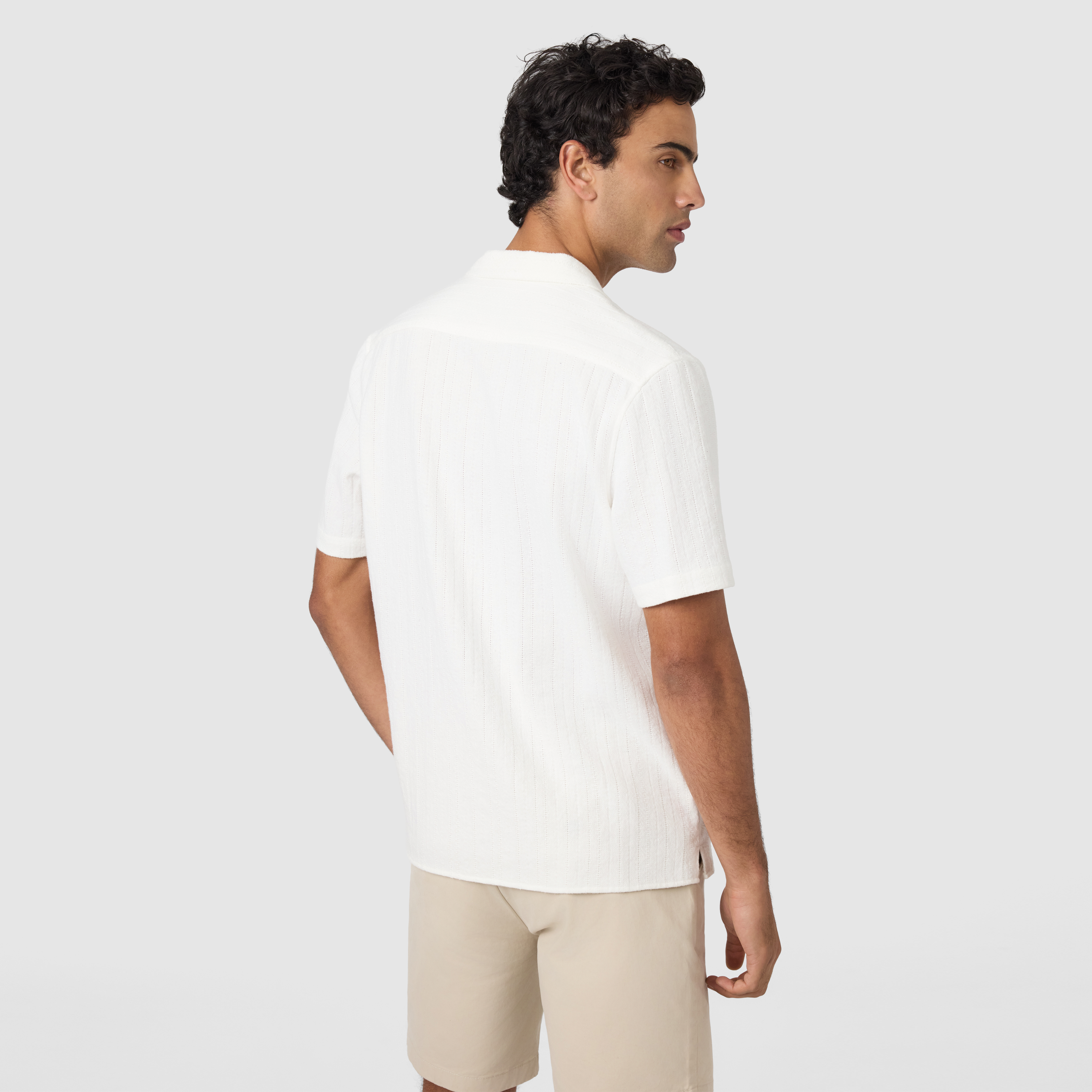 White Henty Textured Stripe Short Sleeve Shirt