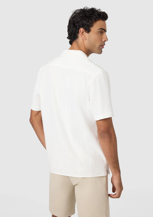 White Henty Textured Stripe Short Sleeve Shirt