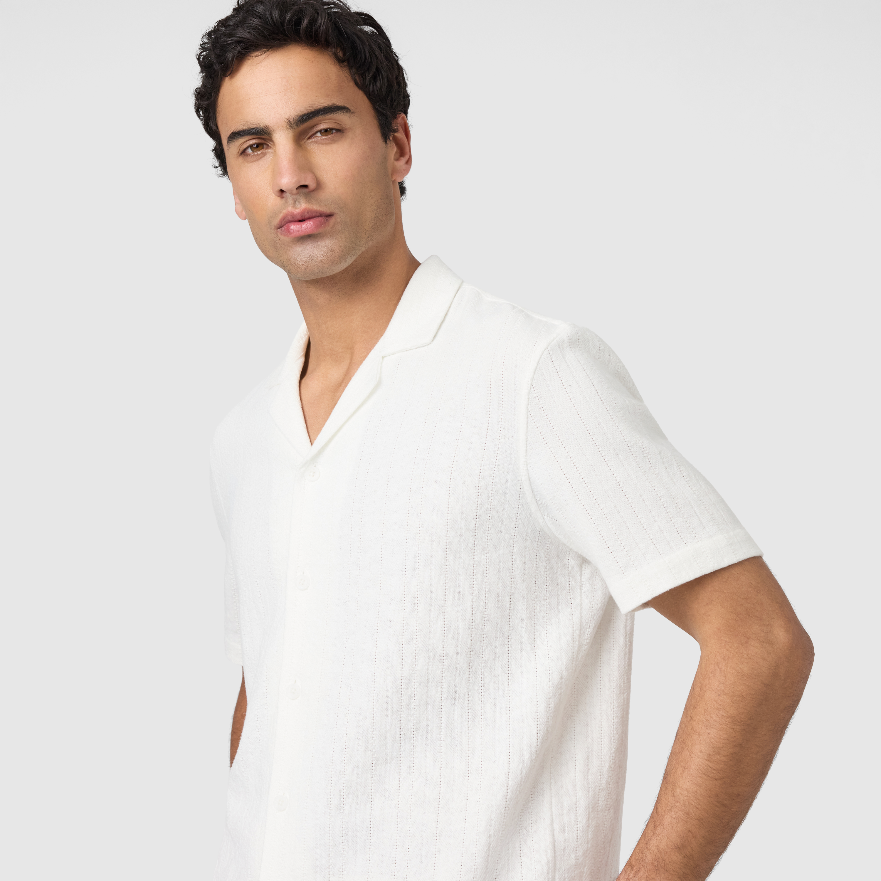 White Henty Textured Stripe Short Sleeve Shirt
