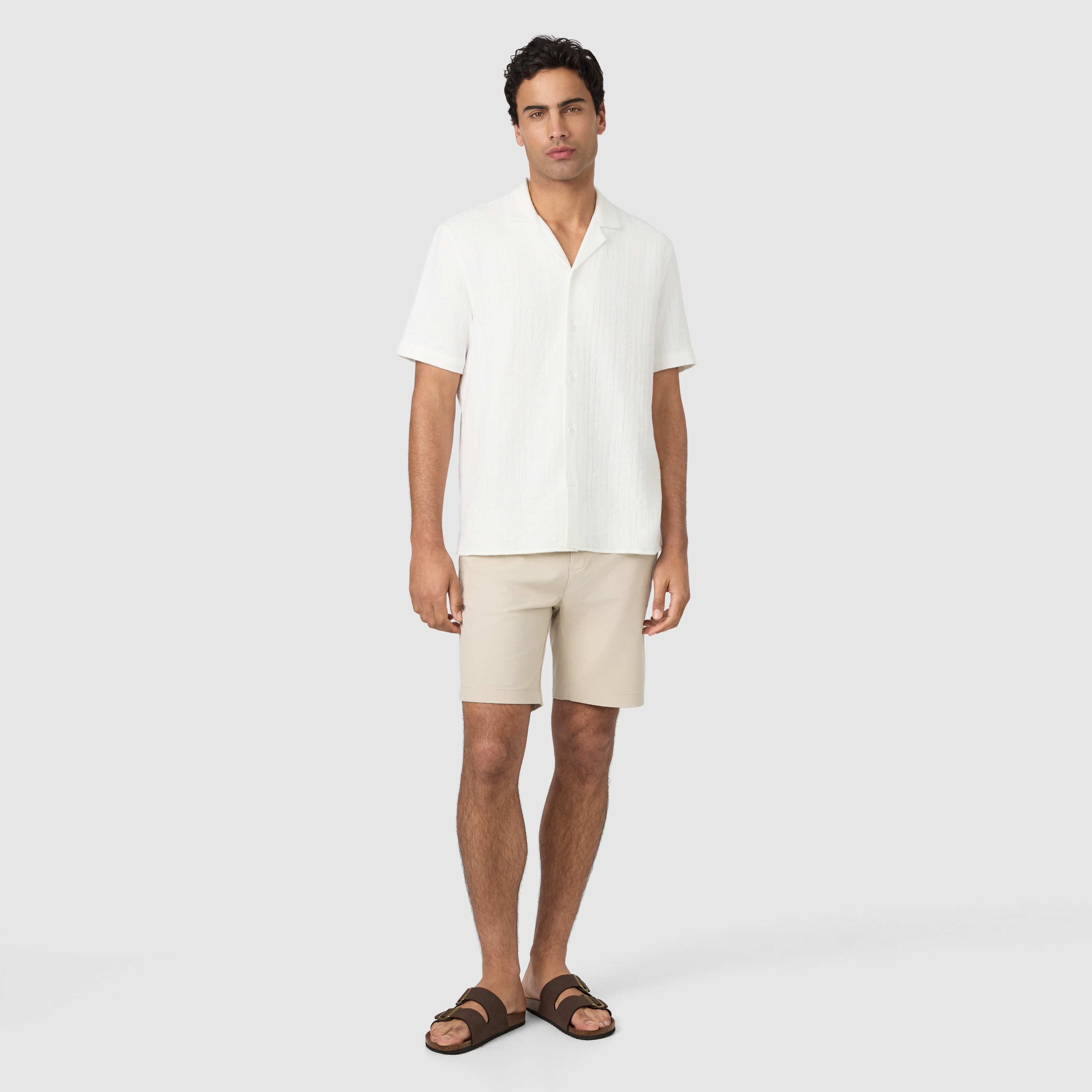 White Henty Textured Stripe Short Sleeve Shirt