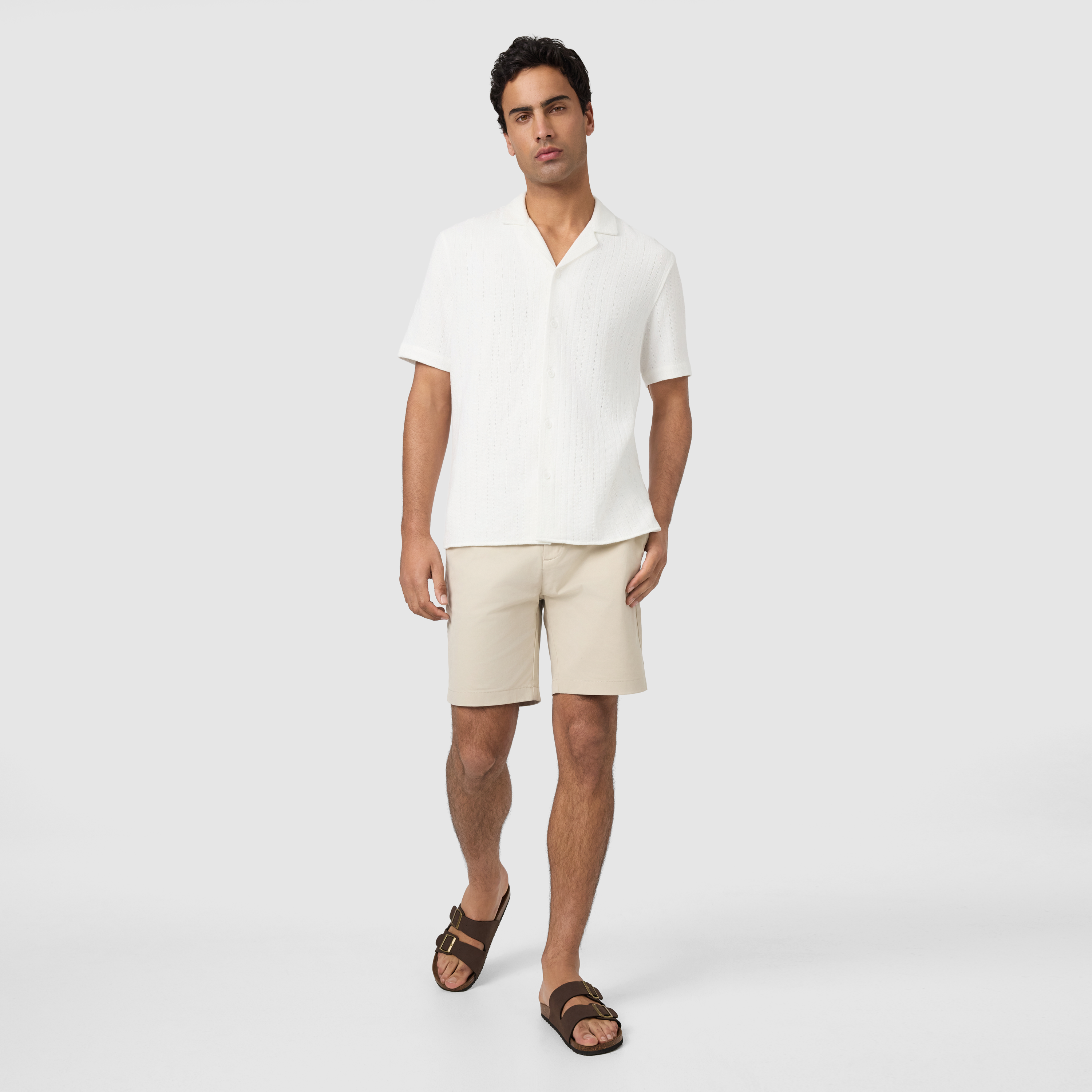 White Henty Textured Stripe Short Sleeve Shirt
