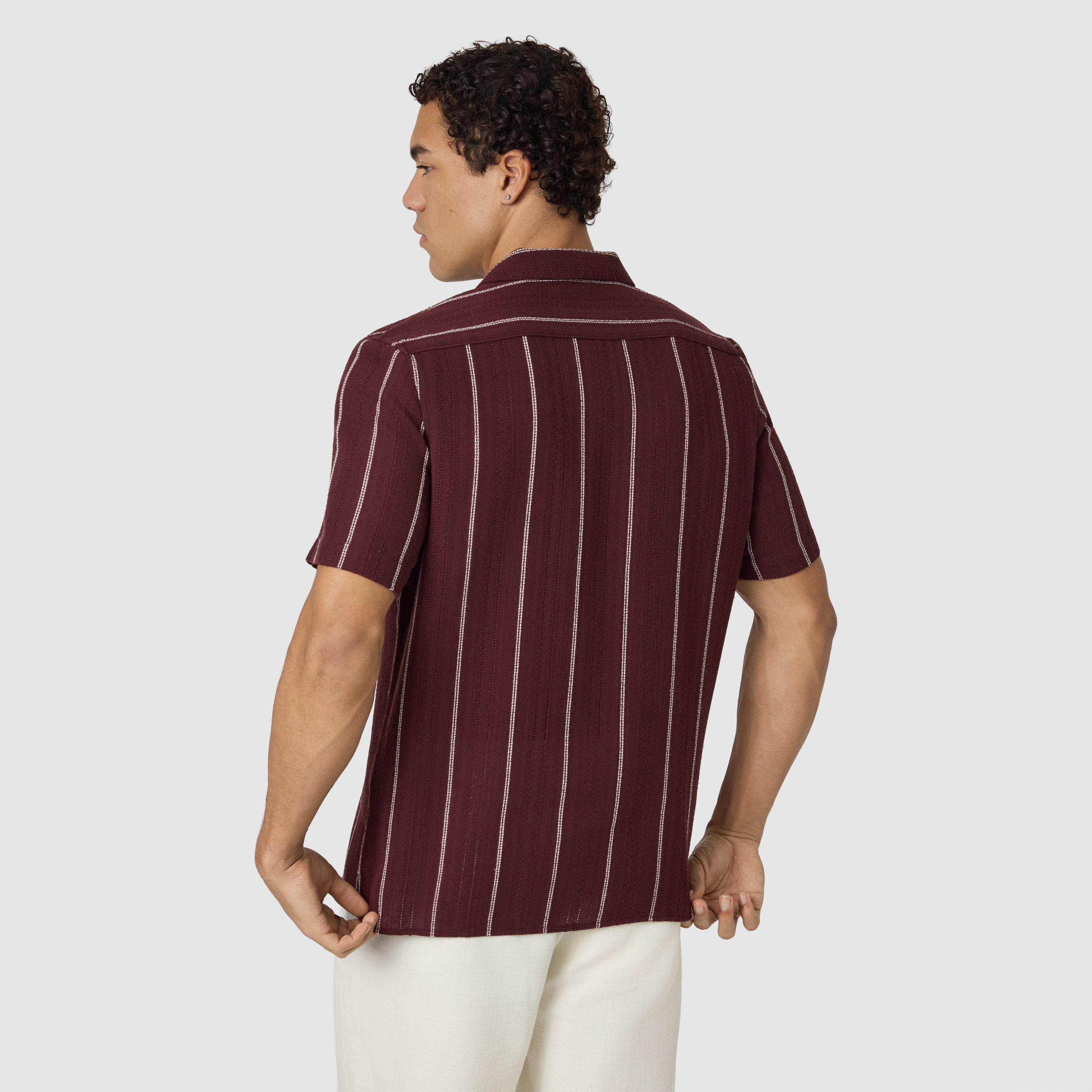 Wine Henty Textured Stripe Short Sleeve Shirt