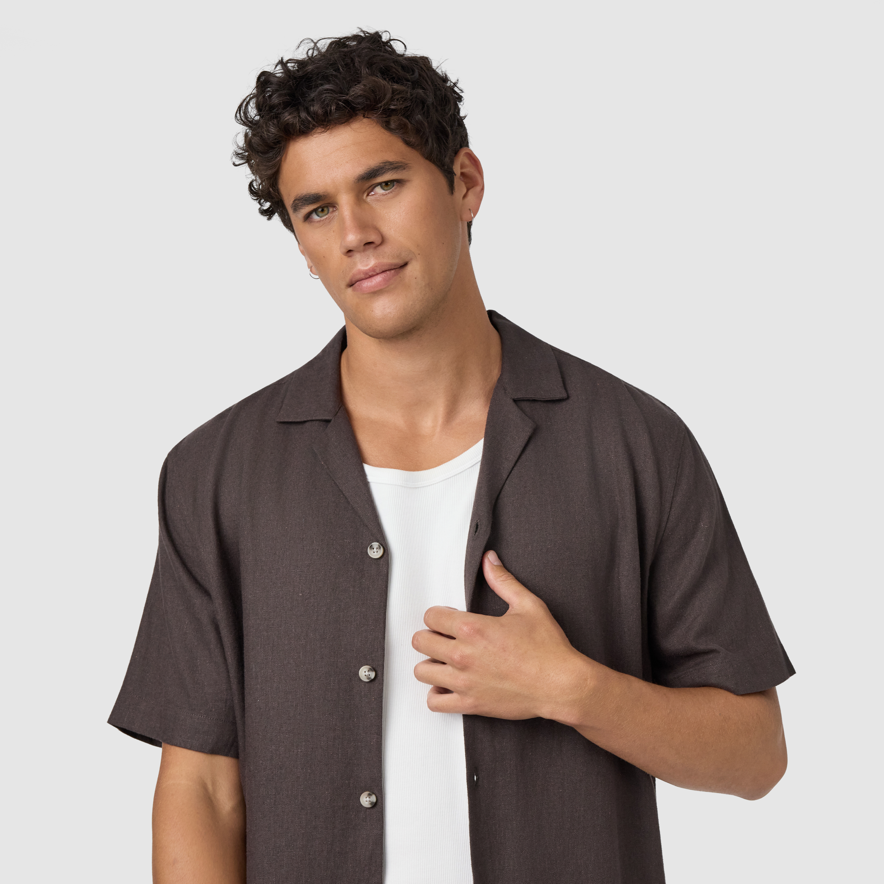 Chocolate Harbour Linen Blend Short Sleeve Shirt