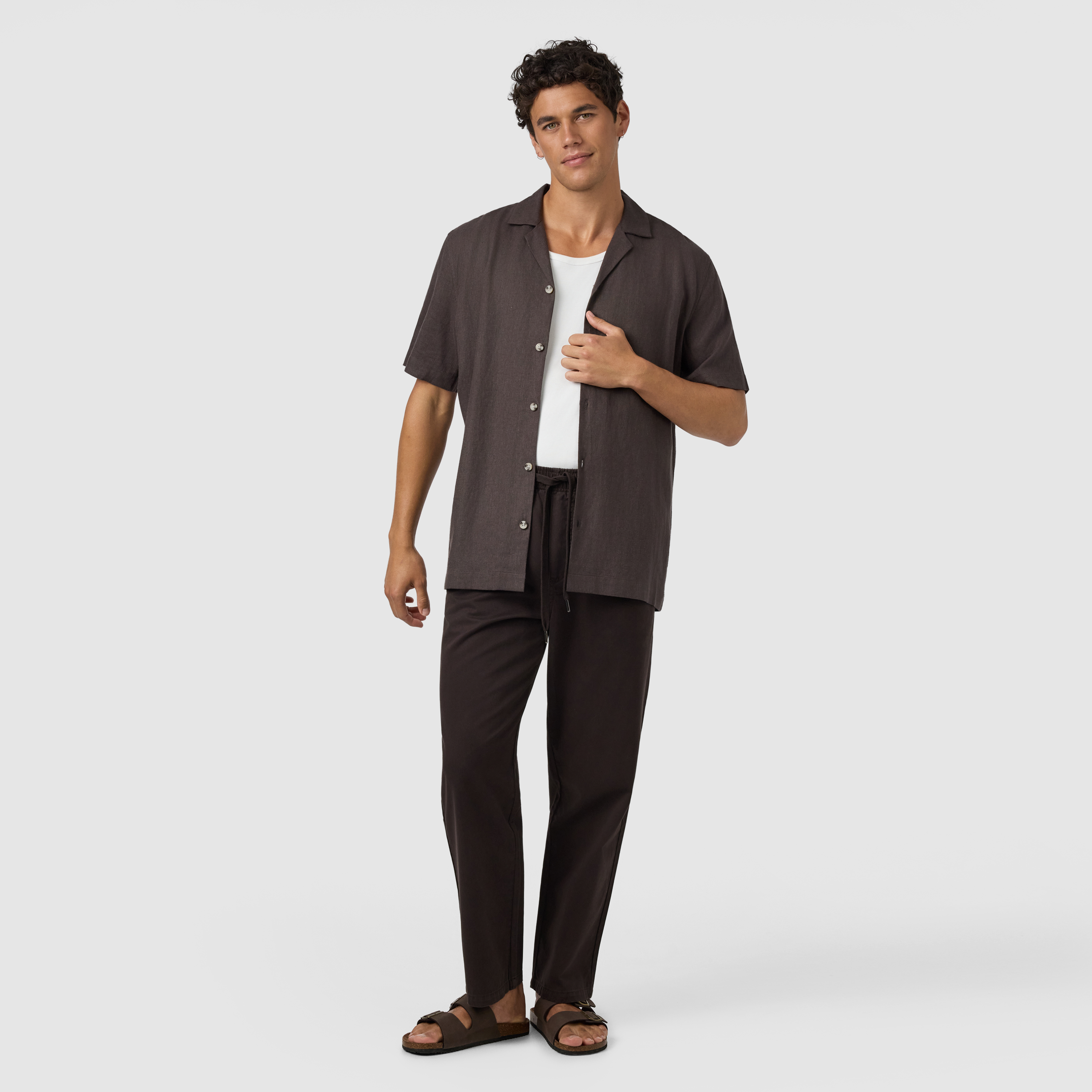 Chocolate Harbour Linen Blend Short Sleeve Shirt