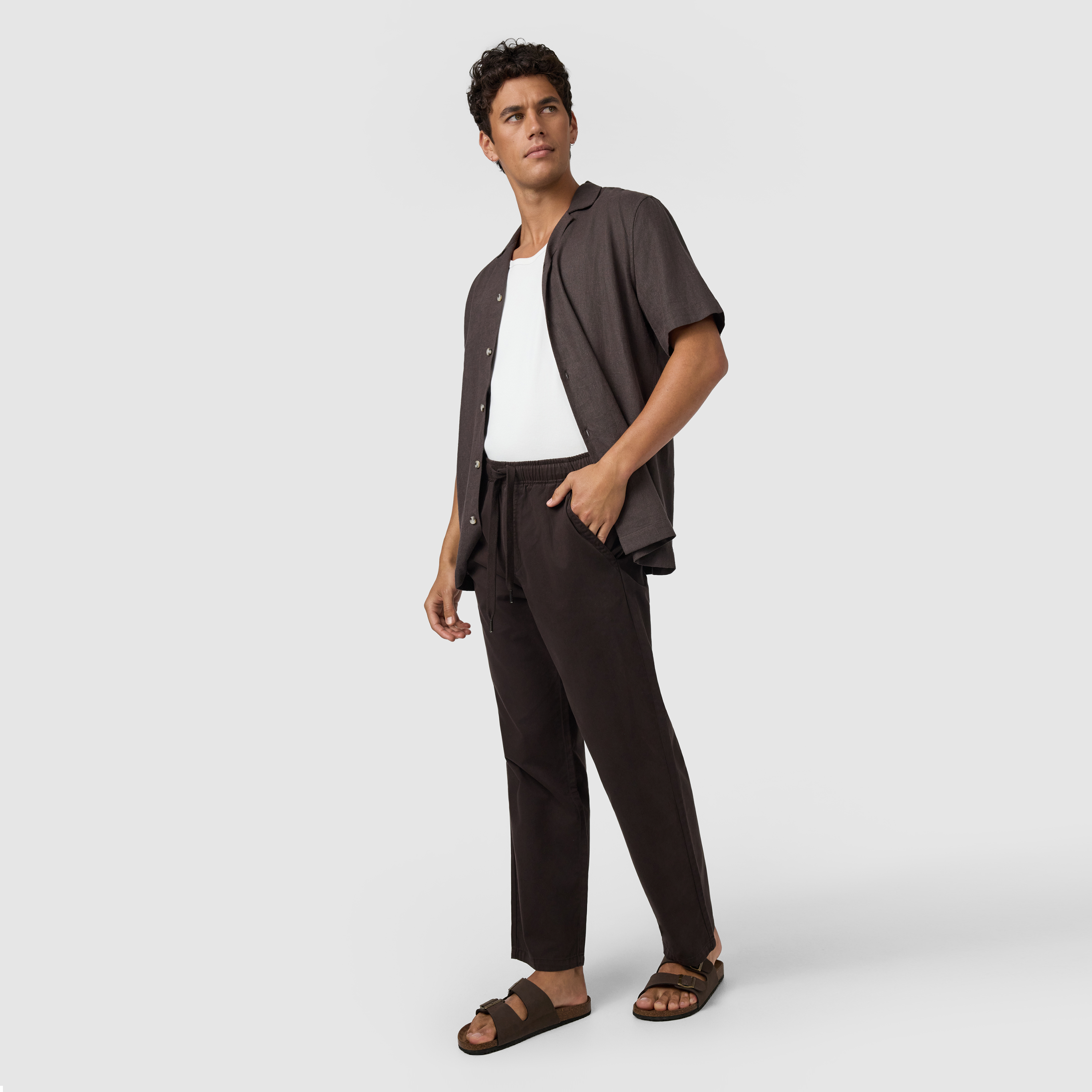 Chocolate Harbour Linen Blend Short Sleeve Shirt