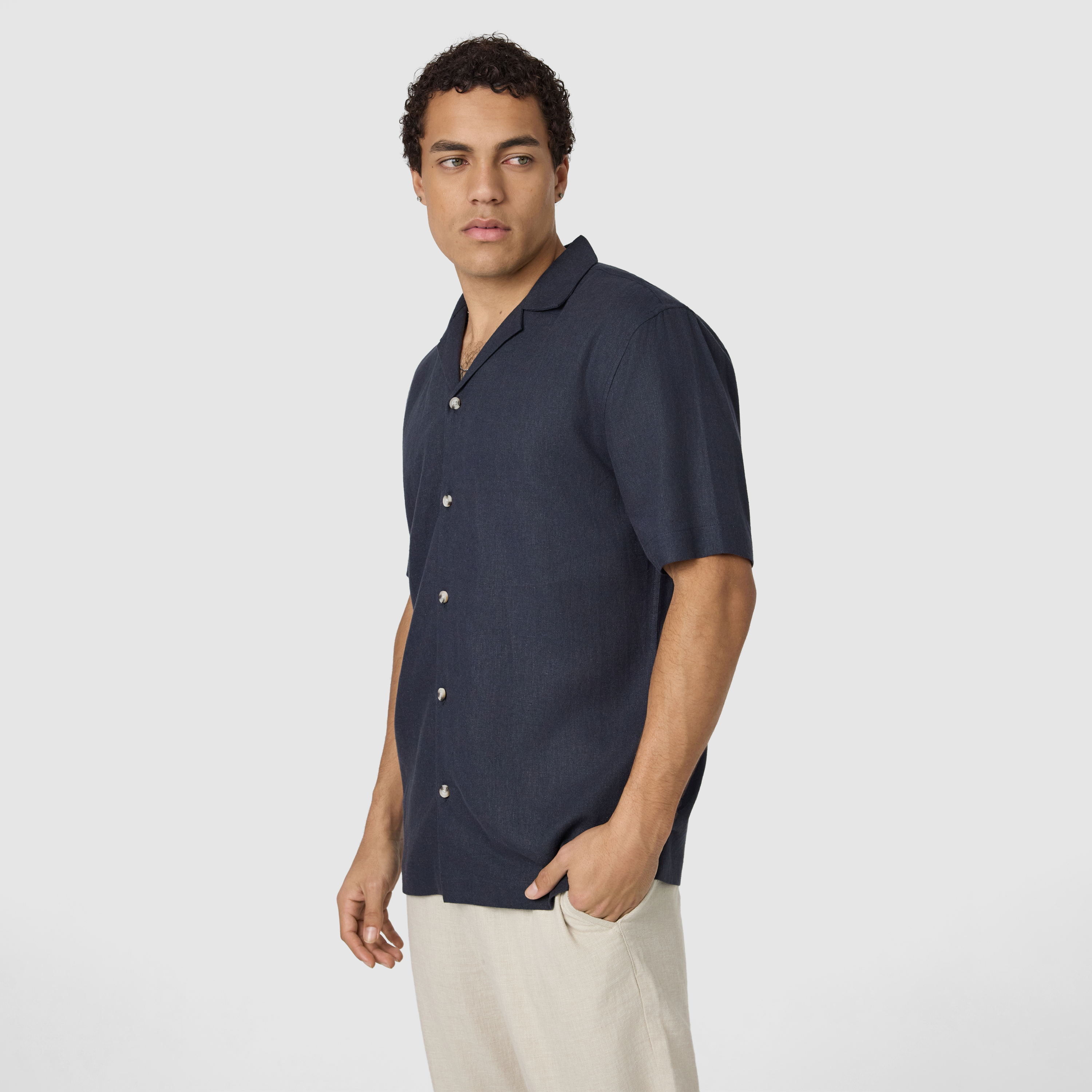 Navy Harbour Linen Blend Short Sleeve Shirt