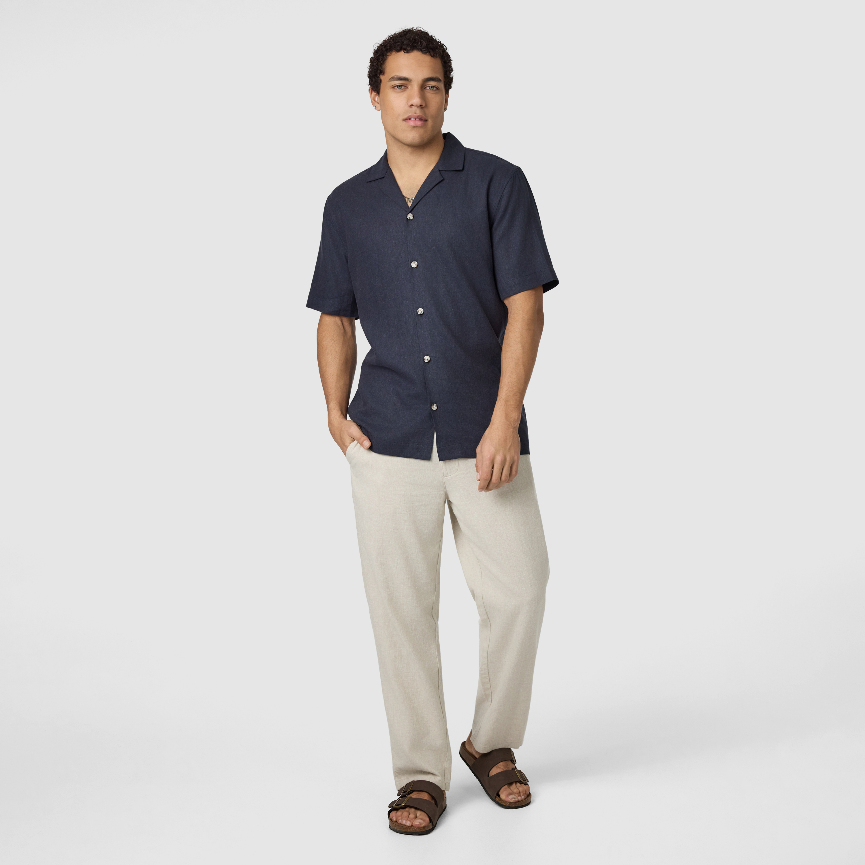 Navy Harbour Linen Blend Short Sleeve Shirt