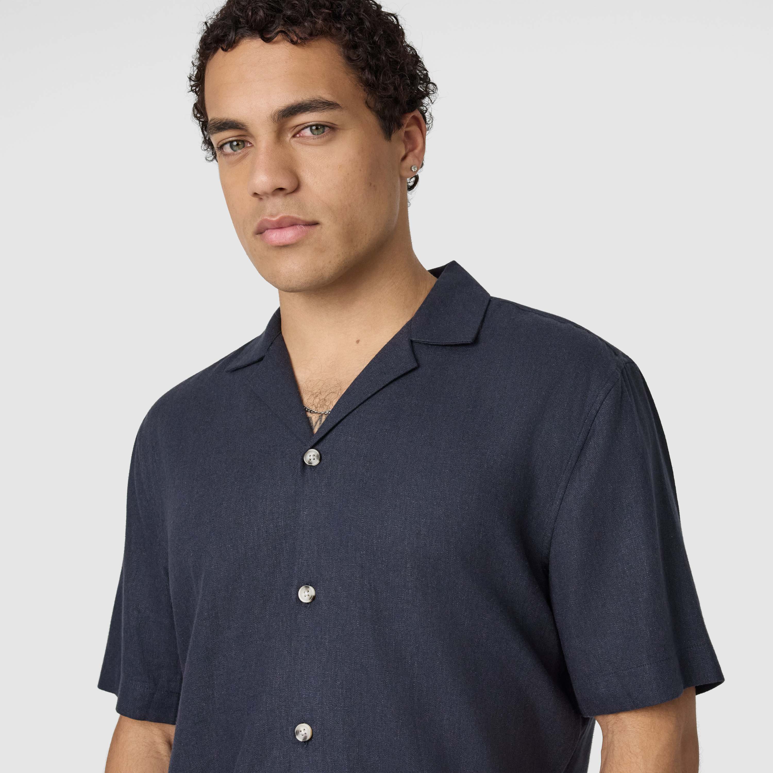 Navy Harbour Linen Blend Short Sleeve Shirt