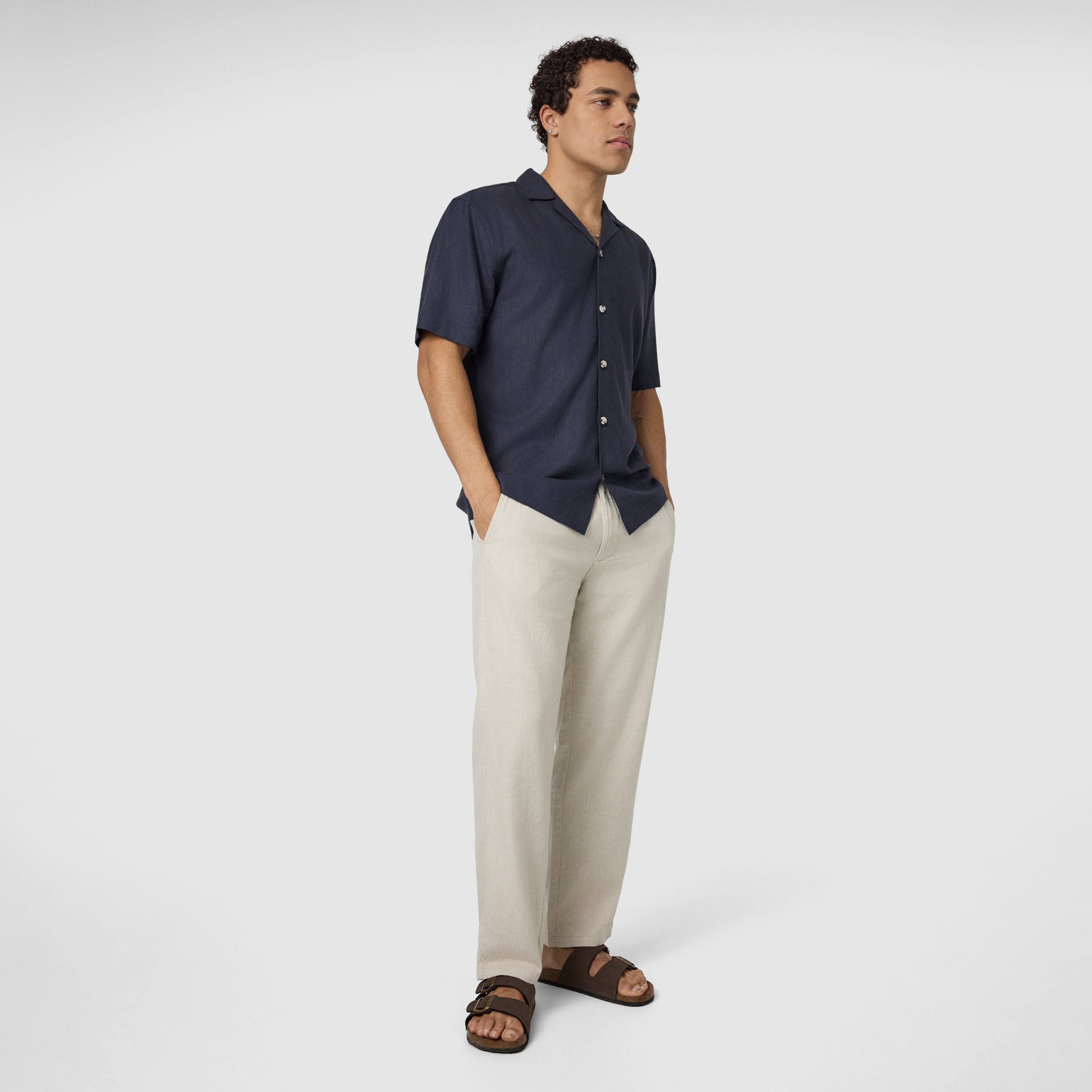 Navy Harbour Linen Blend Short Sleeve Shirt