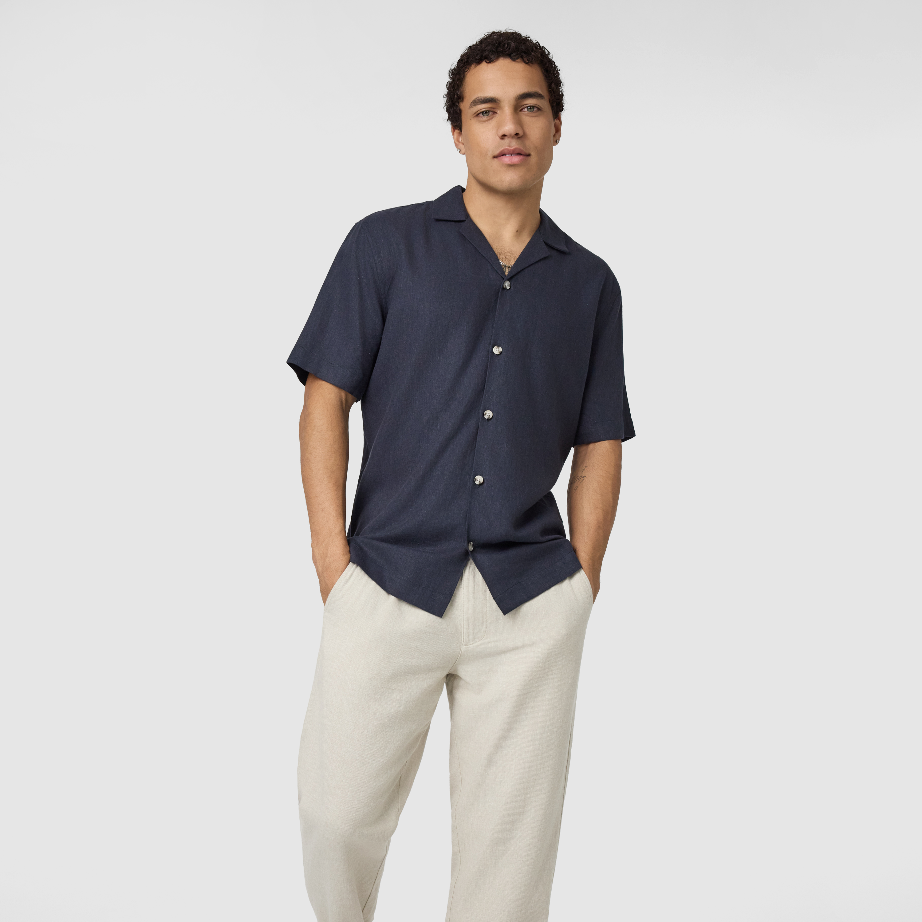 Navy Harbour Linen Blend Short Sleeve Shirt