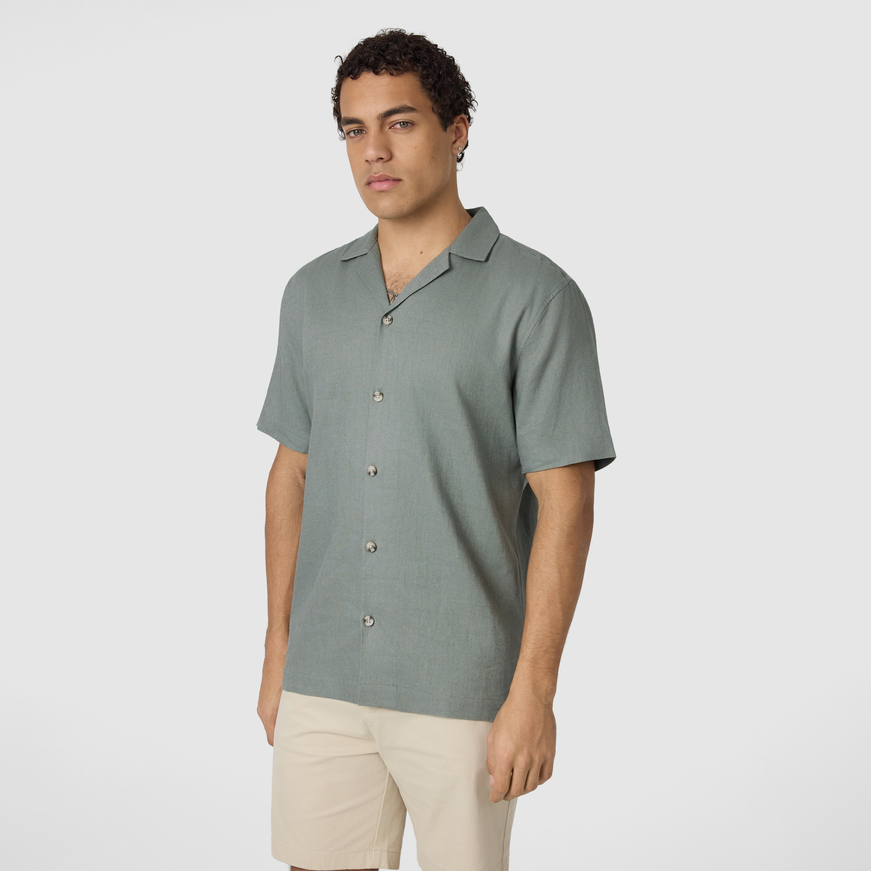 Sage Green Harbour Linen Blend Short Sleeve Shirt