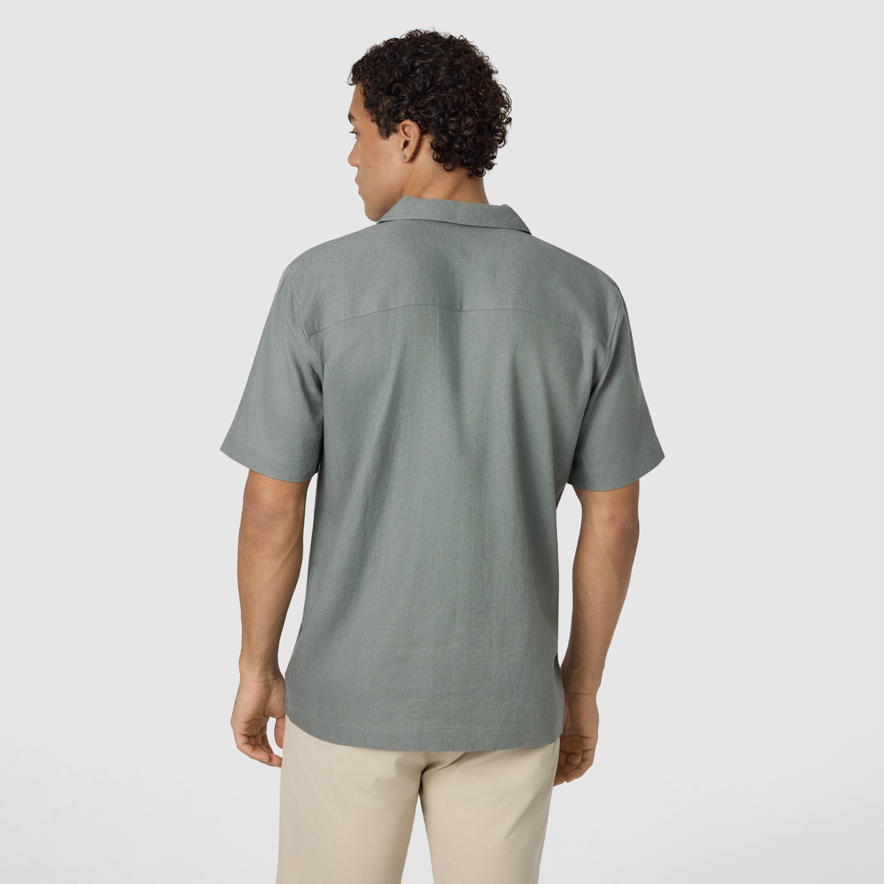 Sage Green Harbour Linen Blend Short Sleeve Shirt