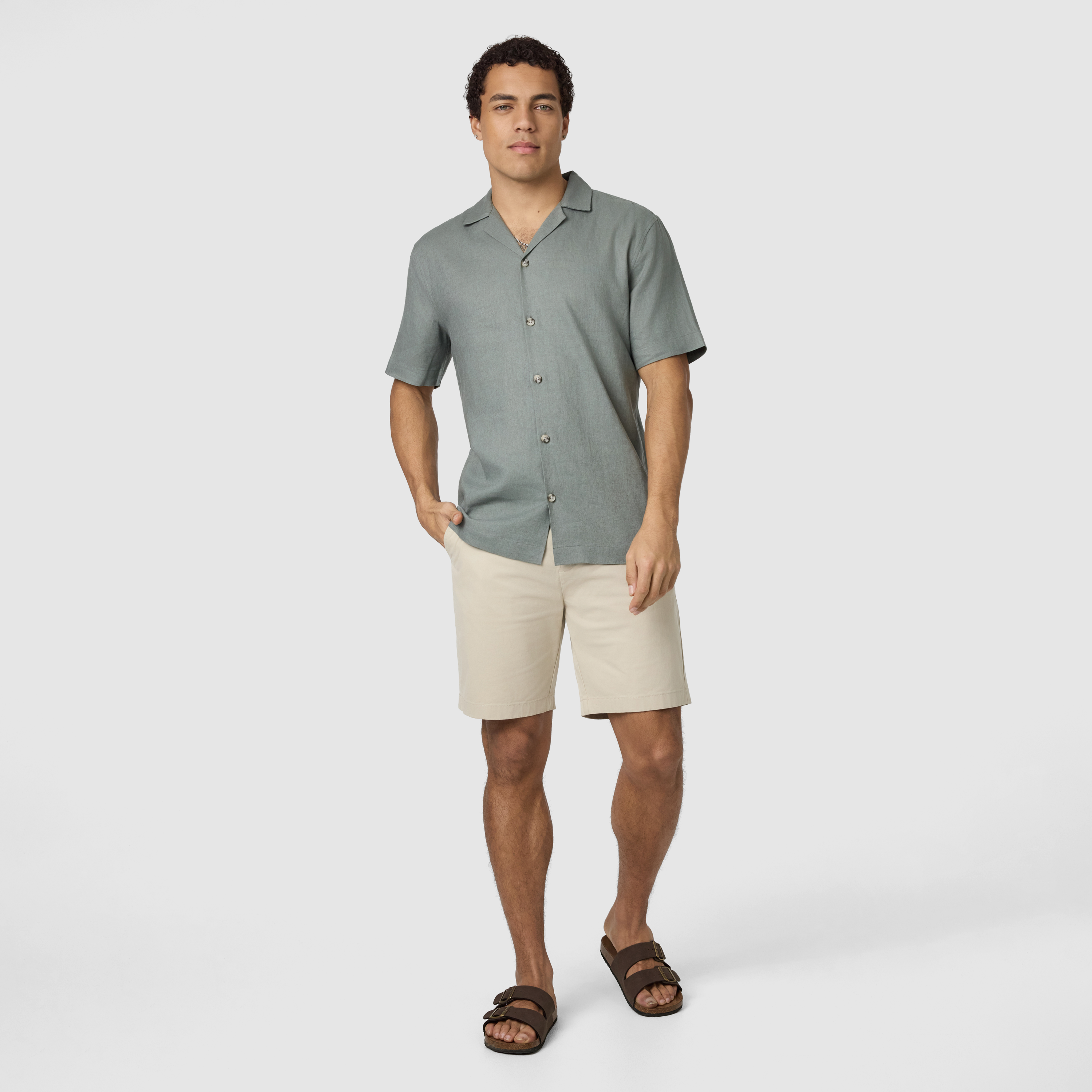 Sage Green Harbour Linen Blend Short Sleeve Shirt