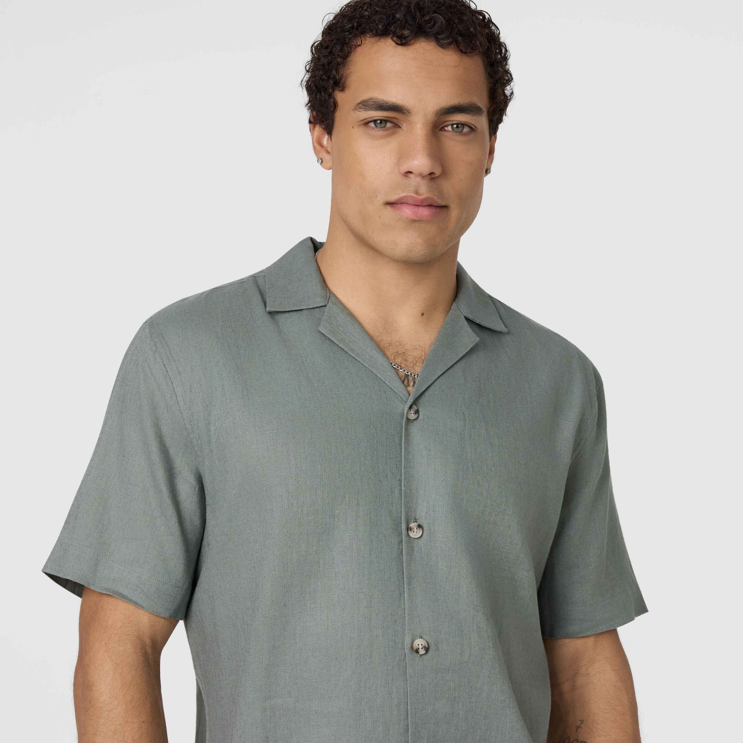 Sage Green Harbour Linen Blend Short Sleeve Shirt