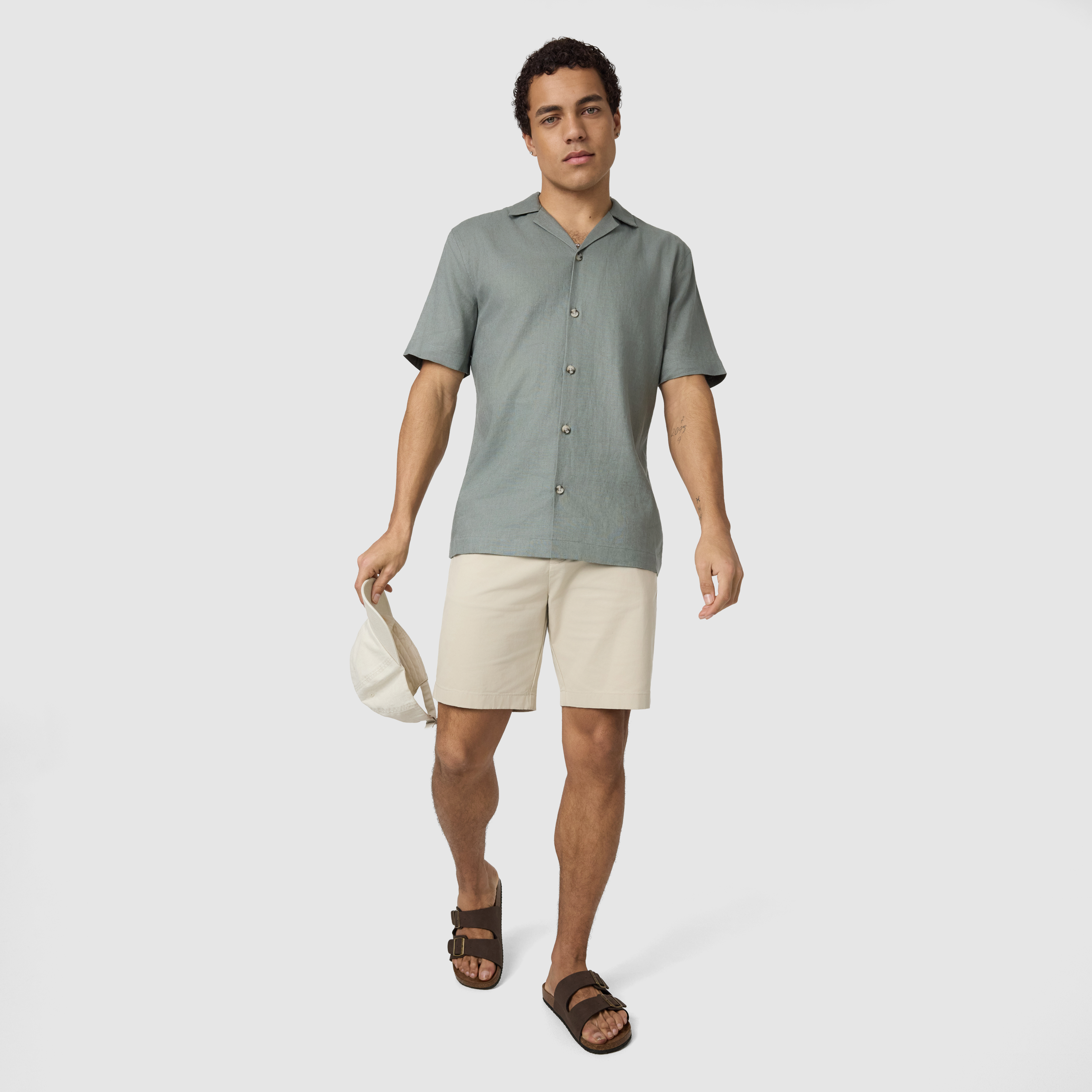 Sage Green Harbour Linen Blend Short Sleeve Shirt