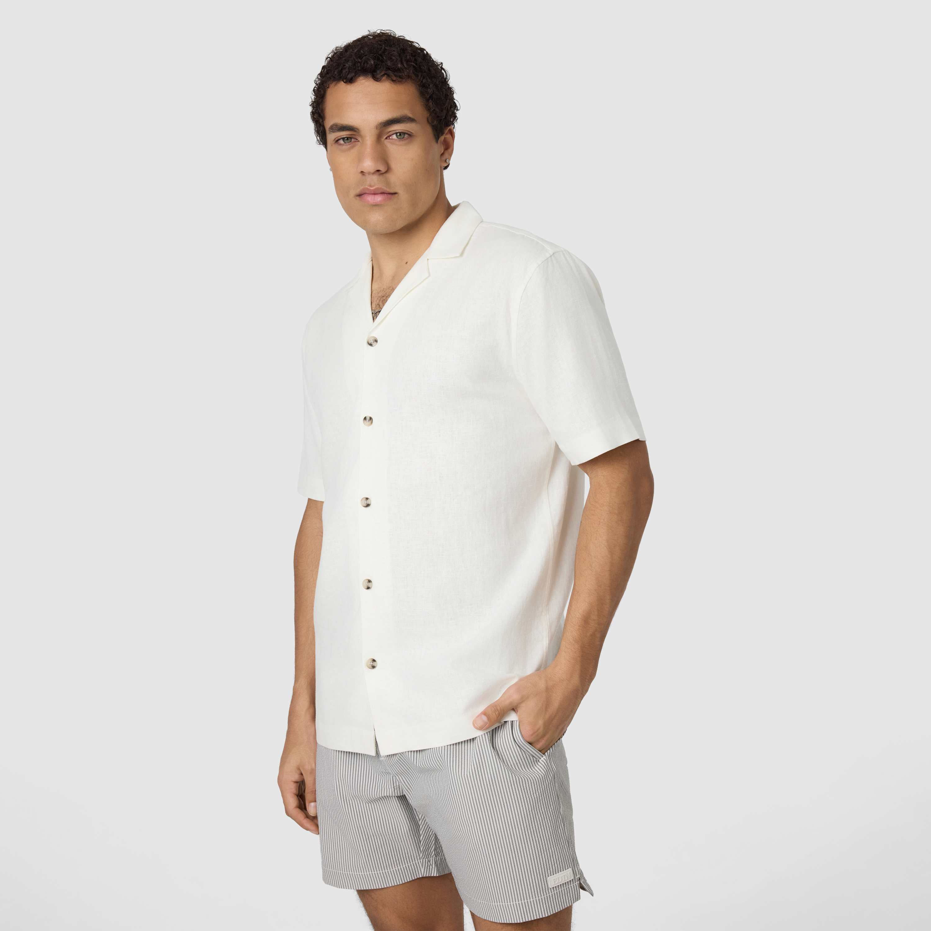 White Harbour Linen Blend Short Sleeve Shirt
