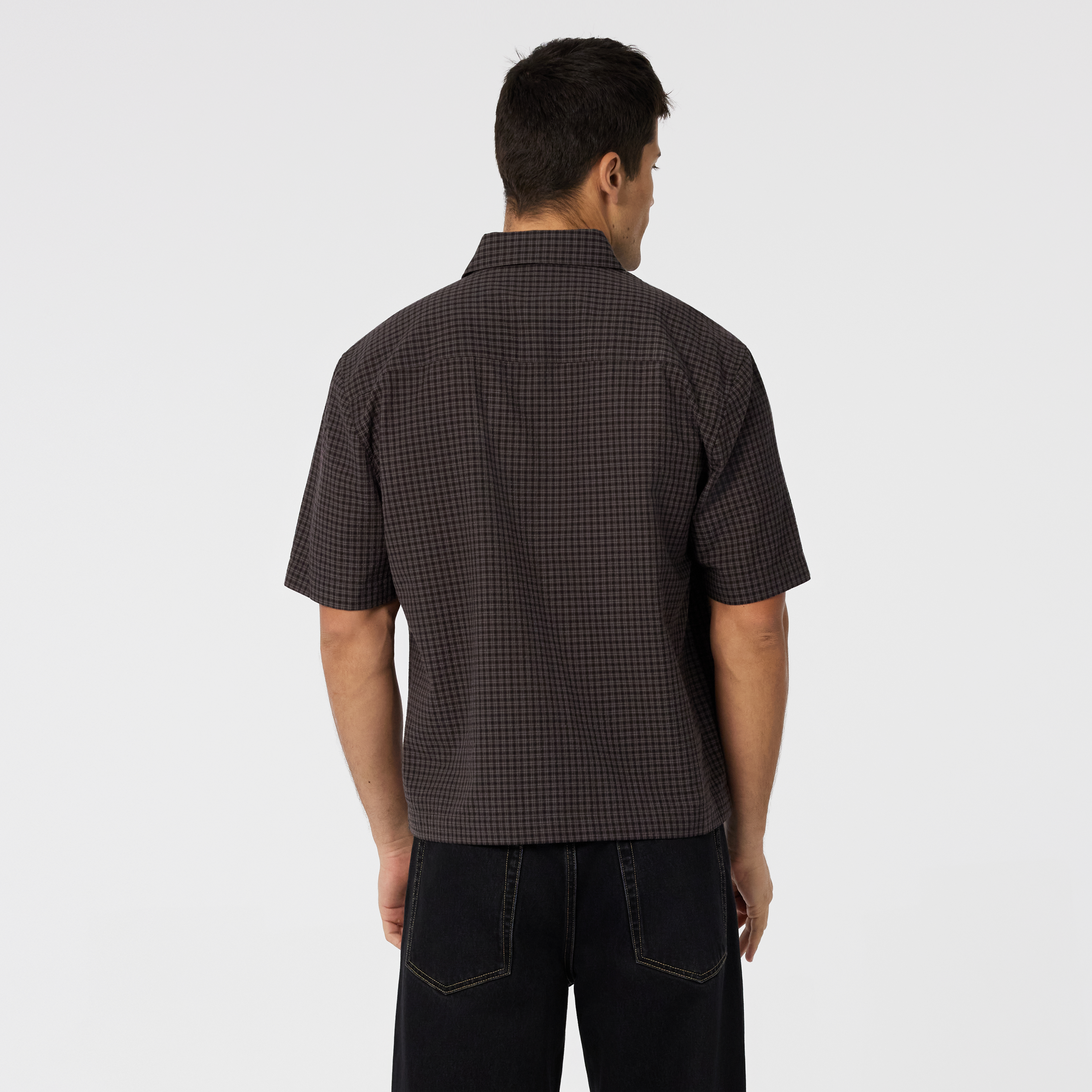 Chocolate Stanwell Check Boxy Fit Short Sleeve Shirt