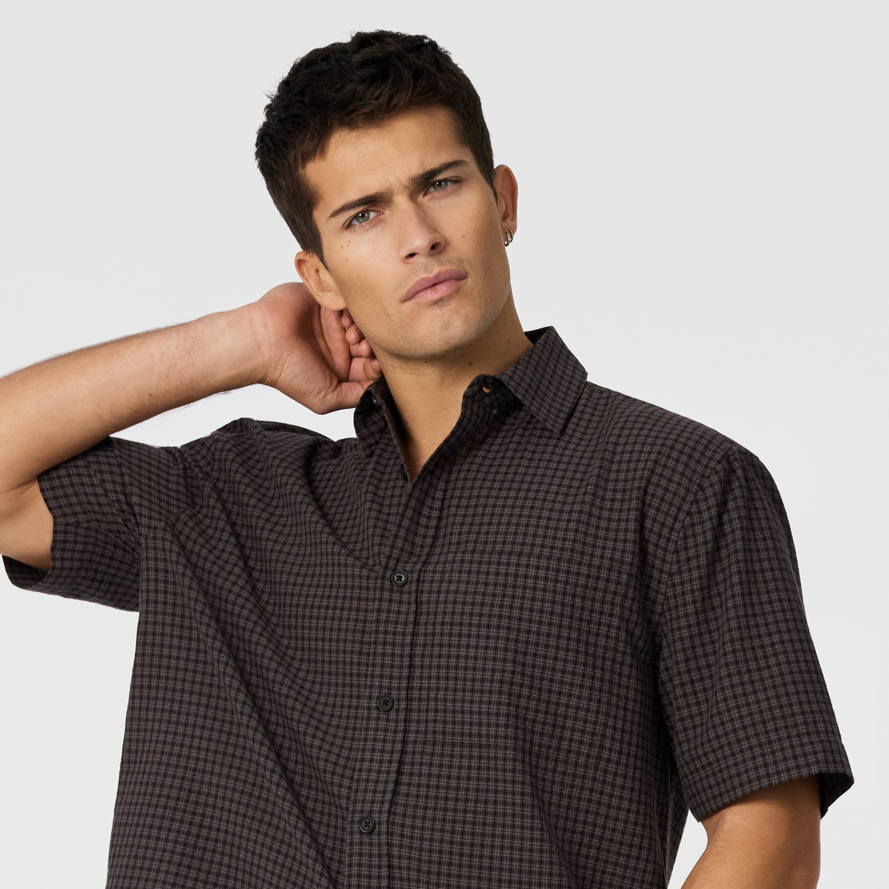 Chocolate Stanwell Check Boxy Fit Short Sleeve Shirt