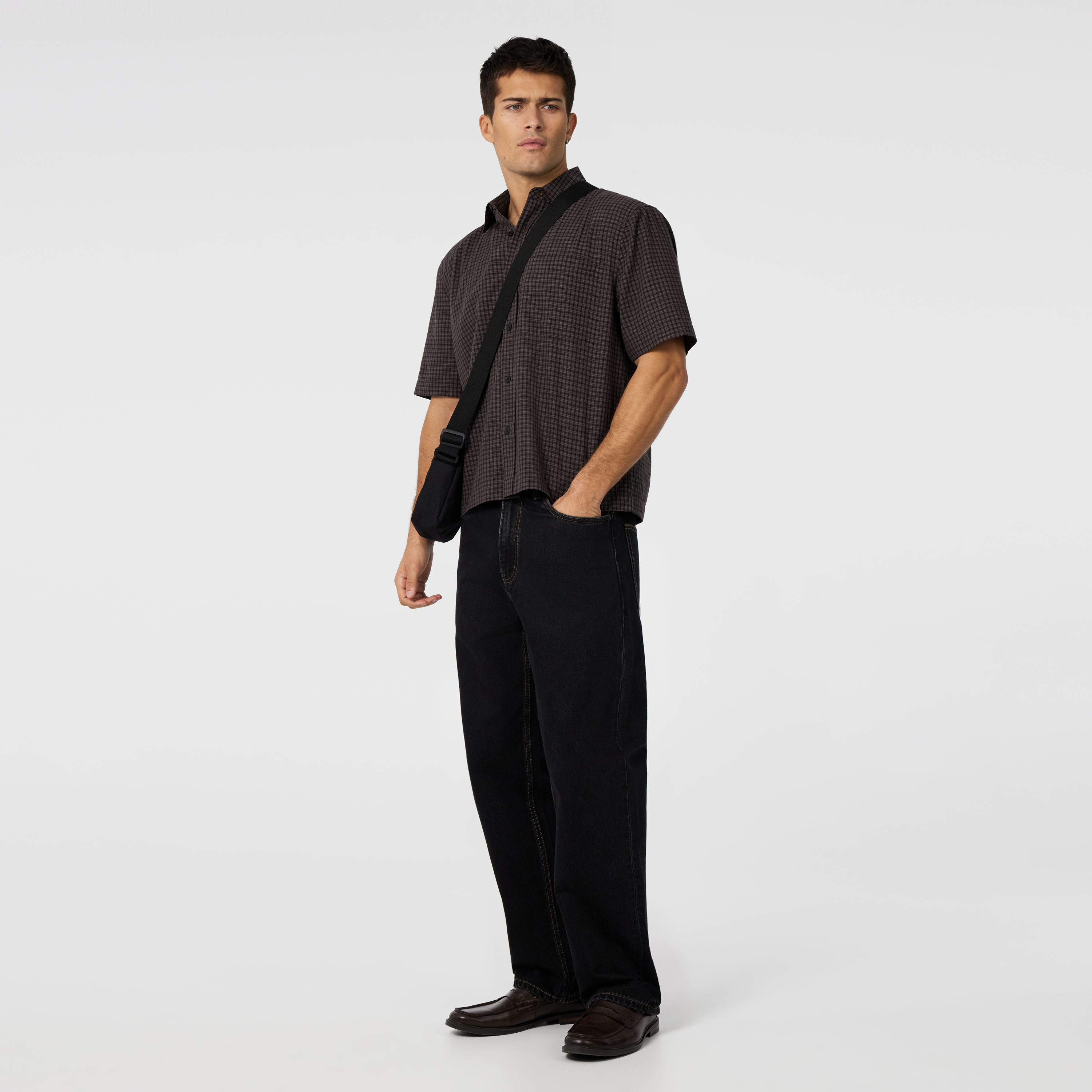 Chocolate Stanwell Check Boxy Fit Short Sleeve Shirt