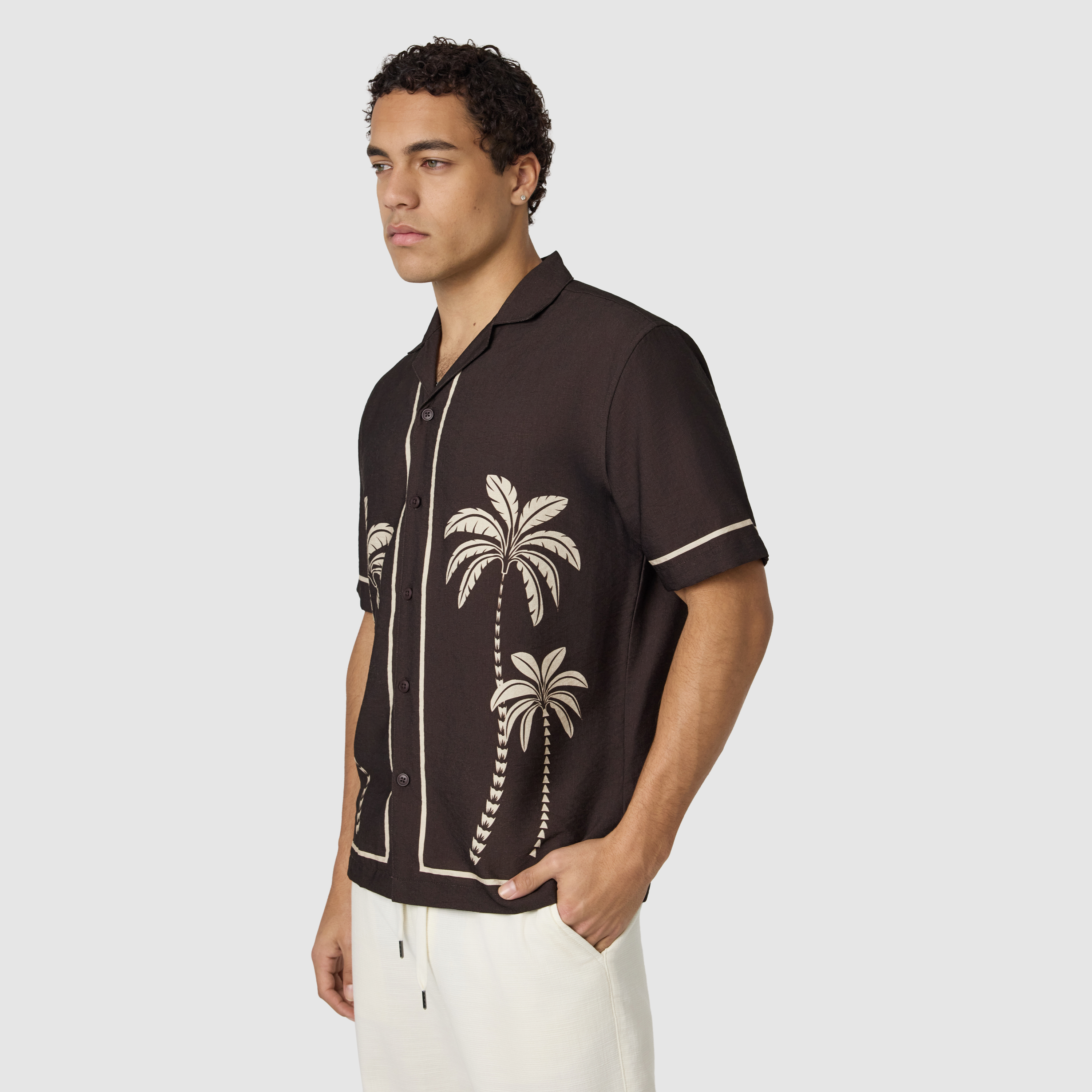 Chocolate Palmway Printed Short Sleeve Shirt