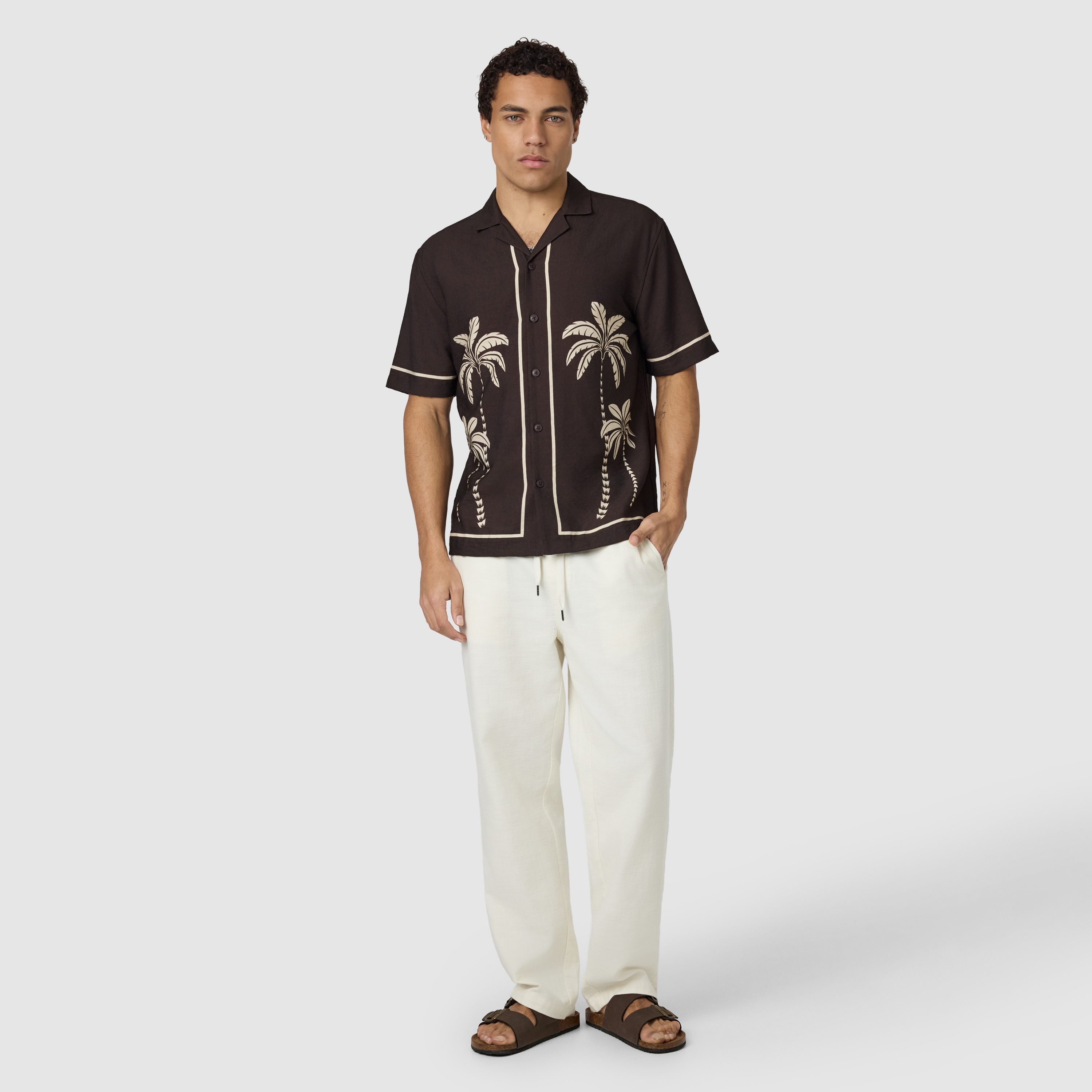Chocolate Palmway Printed Short Sleeve Shirt