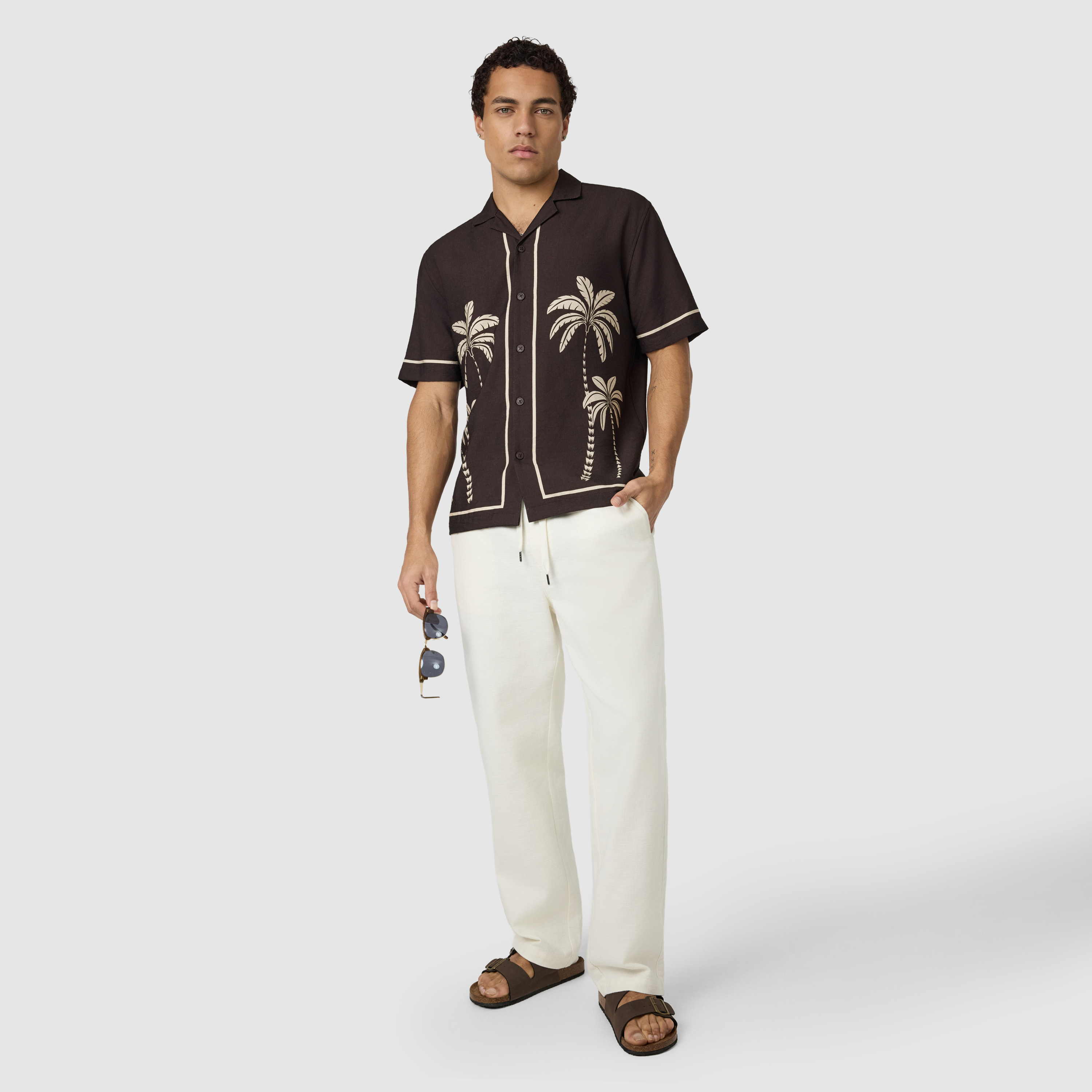 Chocolate Palmway Printed Short Sleeve Shirt