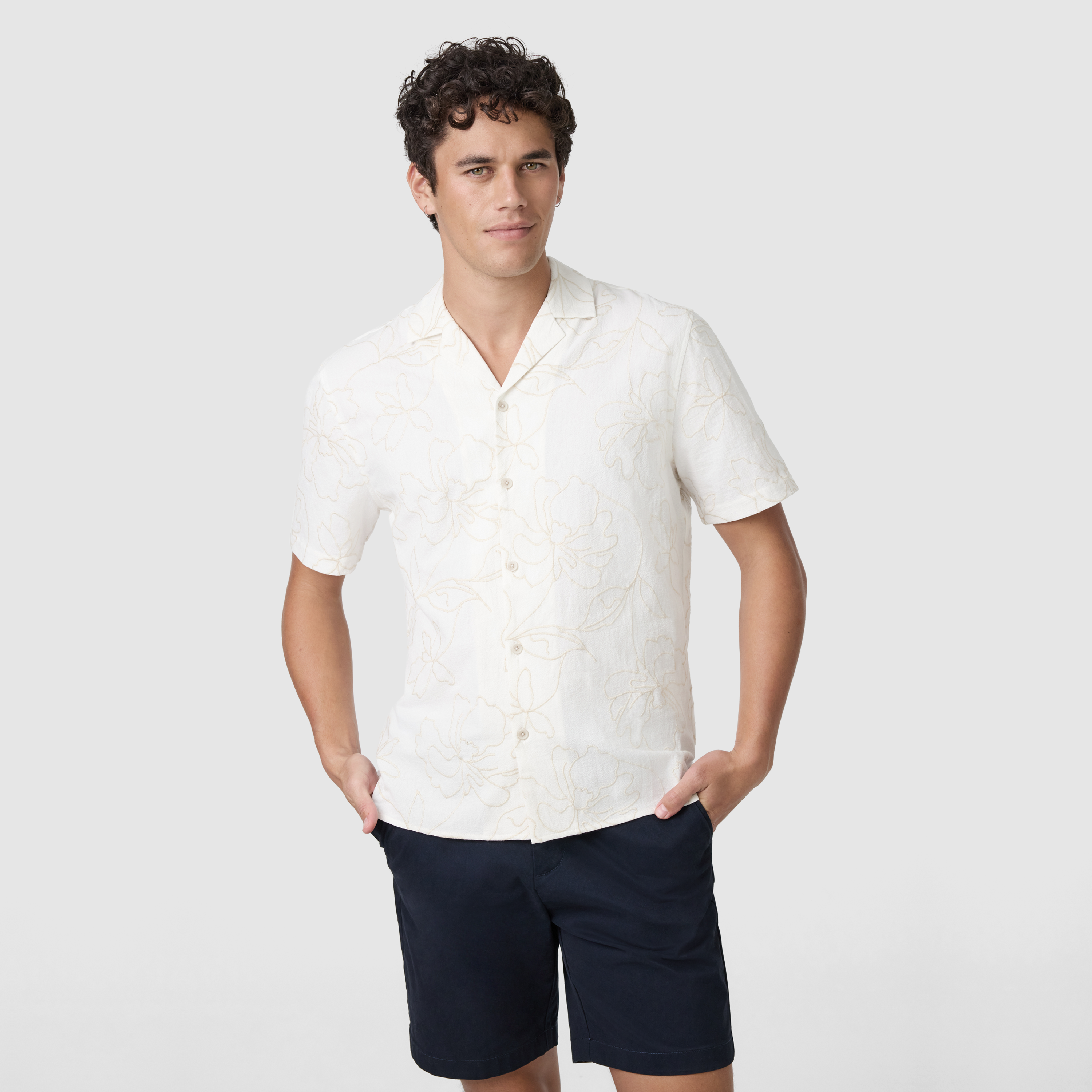 Sand Mercer Embroidered Short Sleeve Shirt