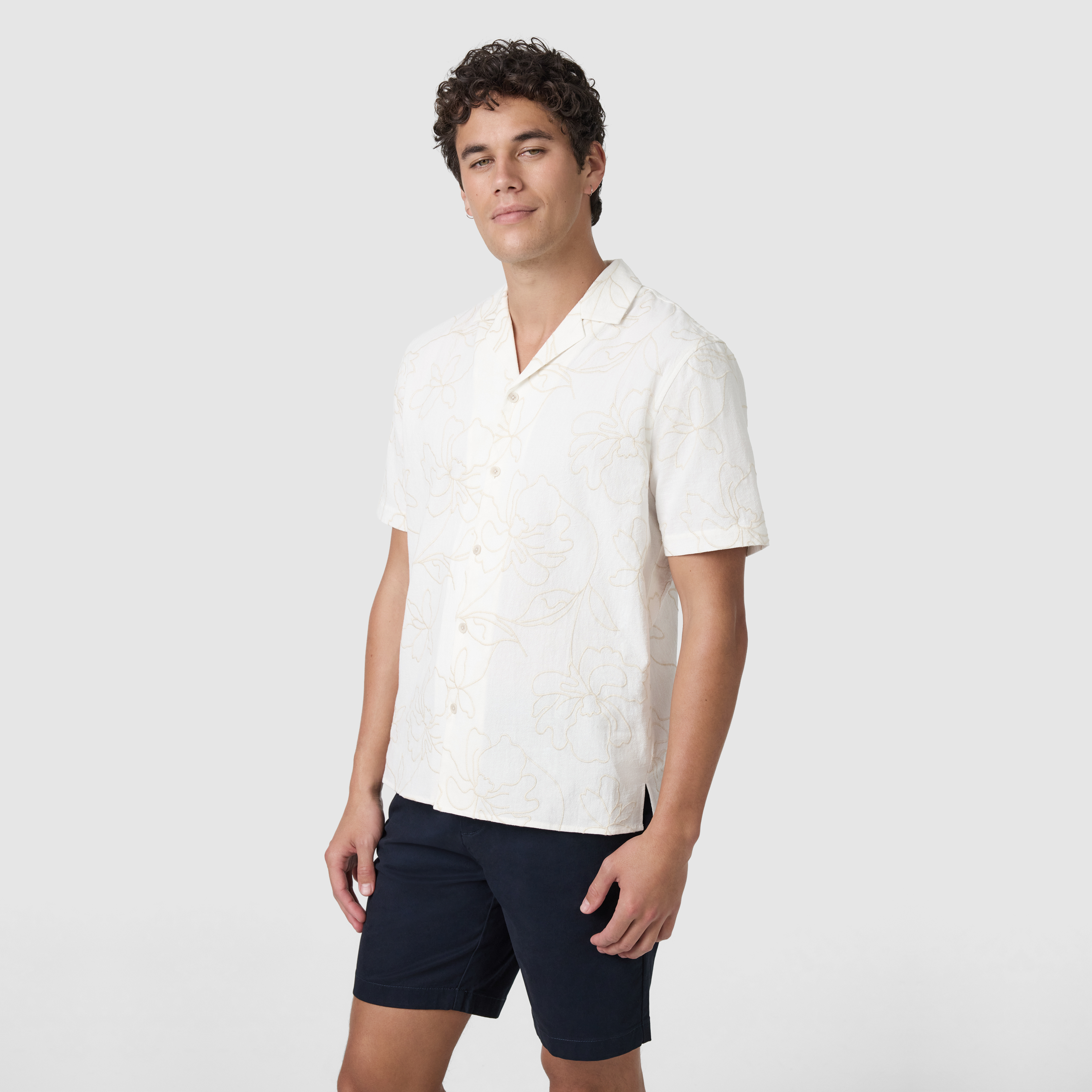 Sand Mercer Embroidered Short Sleeve Shirt