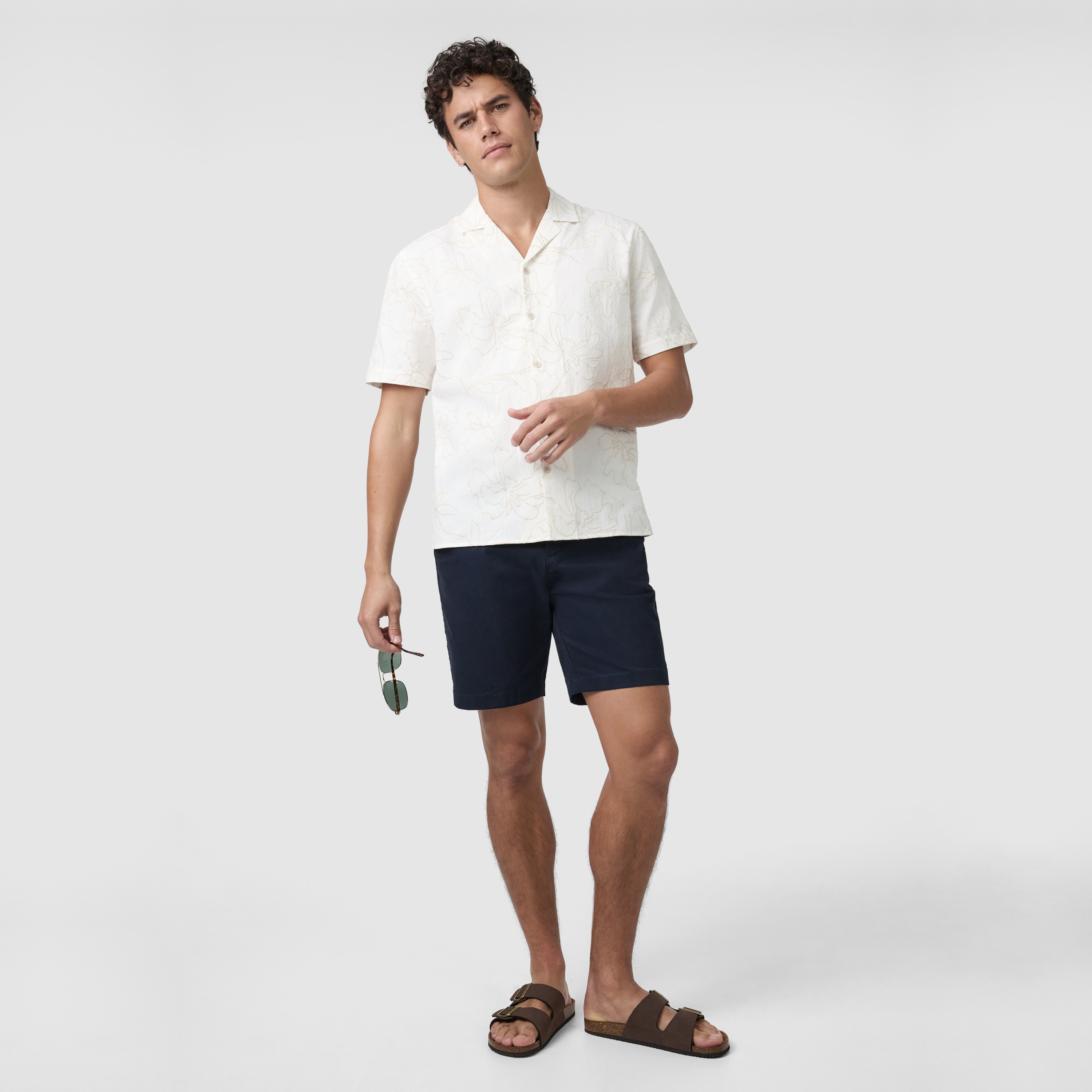 Sand Mercer Embroidered Short Sleeve Shirt