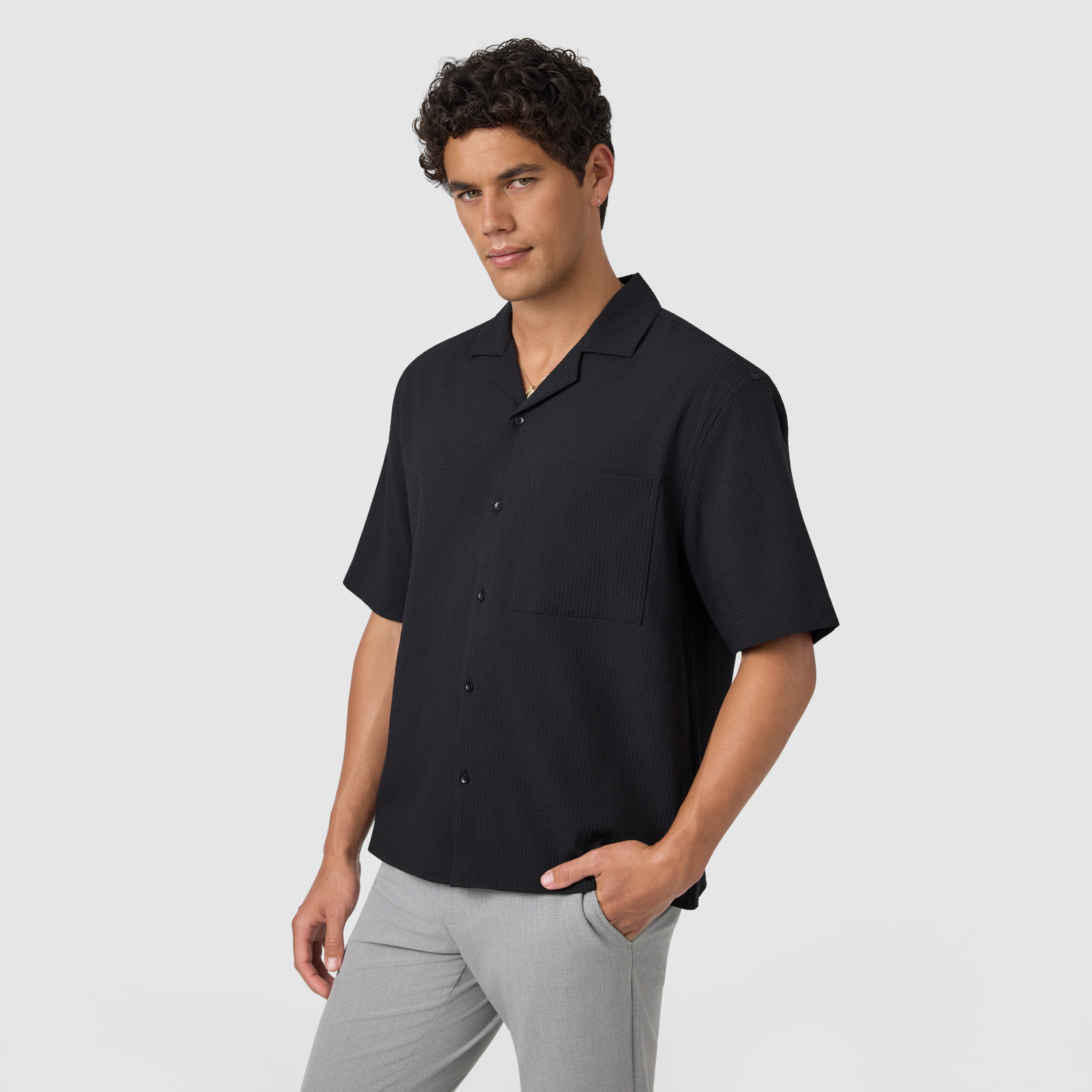 Black Langley Boxy Fit Short Sleeve Shirt