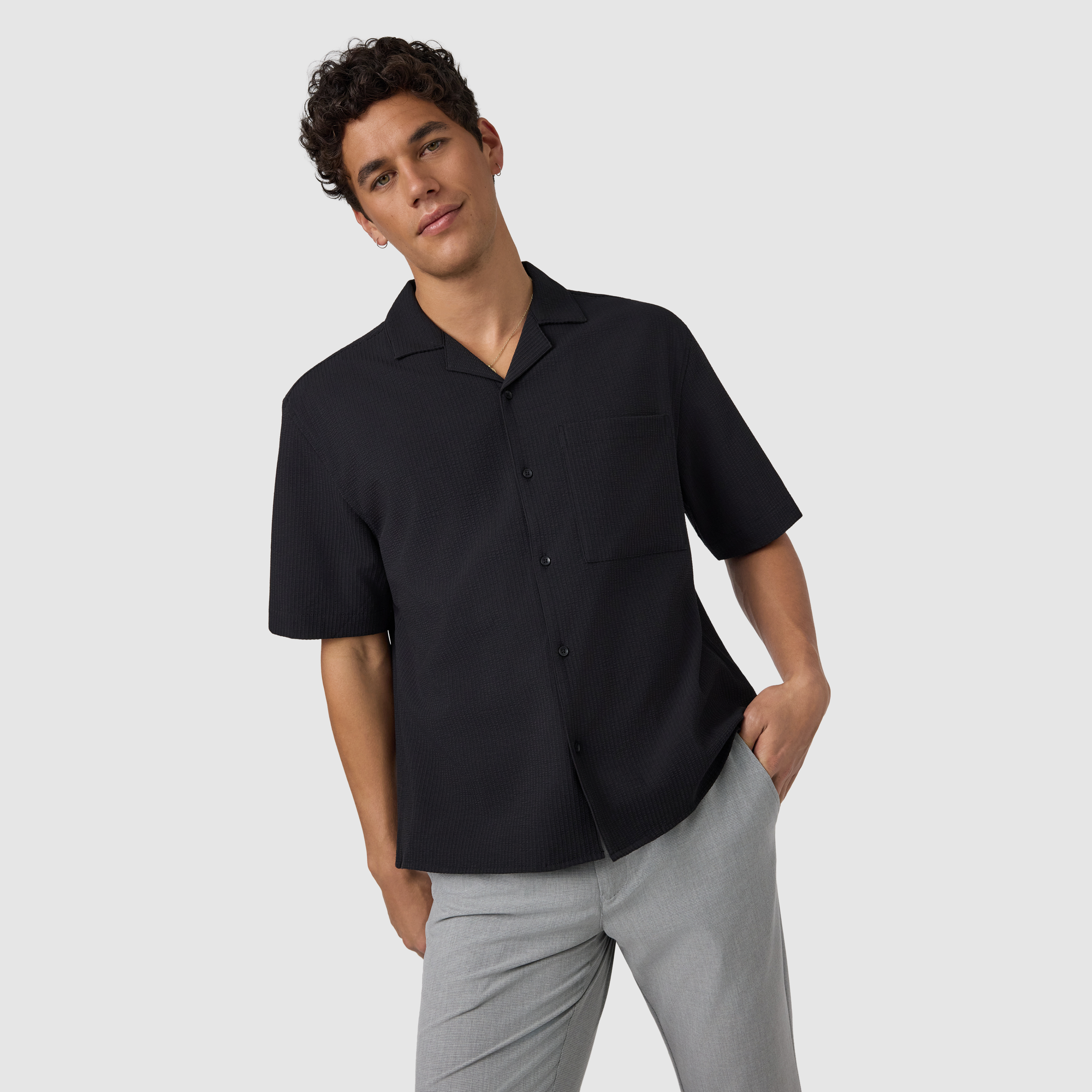 Black Langley Boxy Fit Short Sleeve Shirt