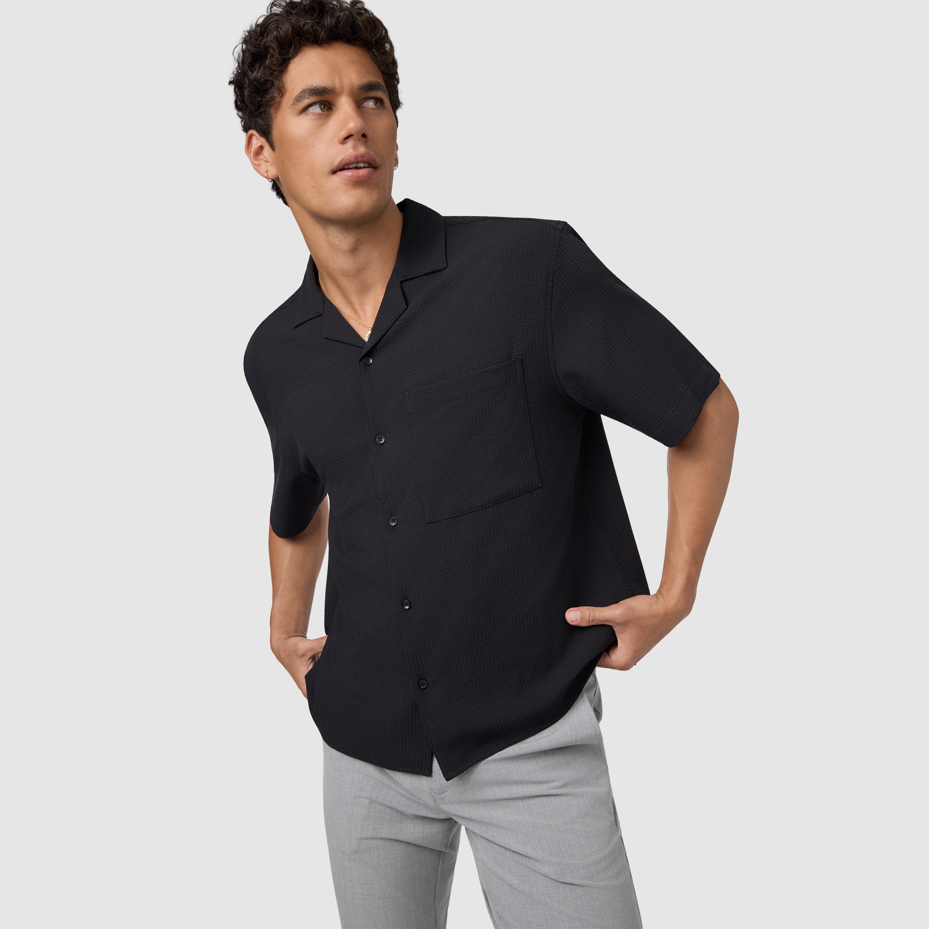 Black Langley Boxy Fit Short Sleeve Shirt