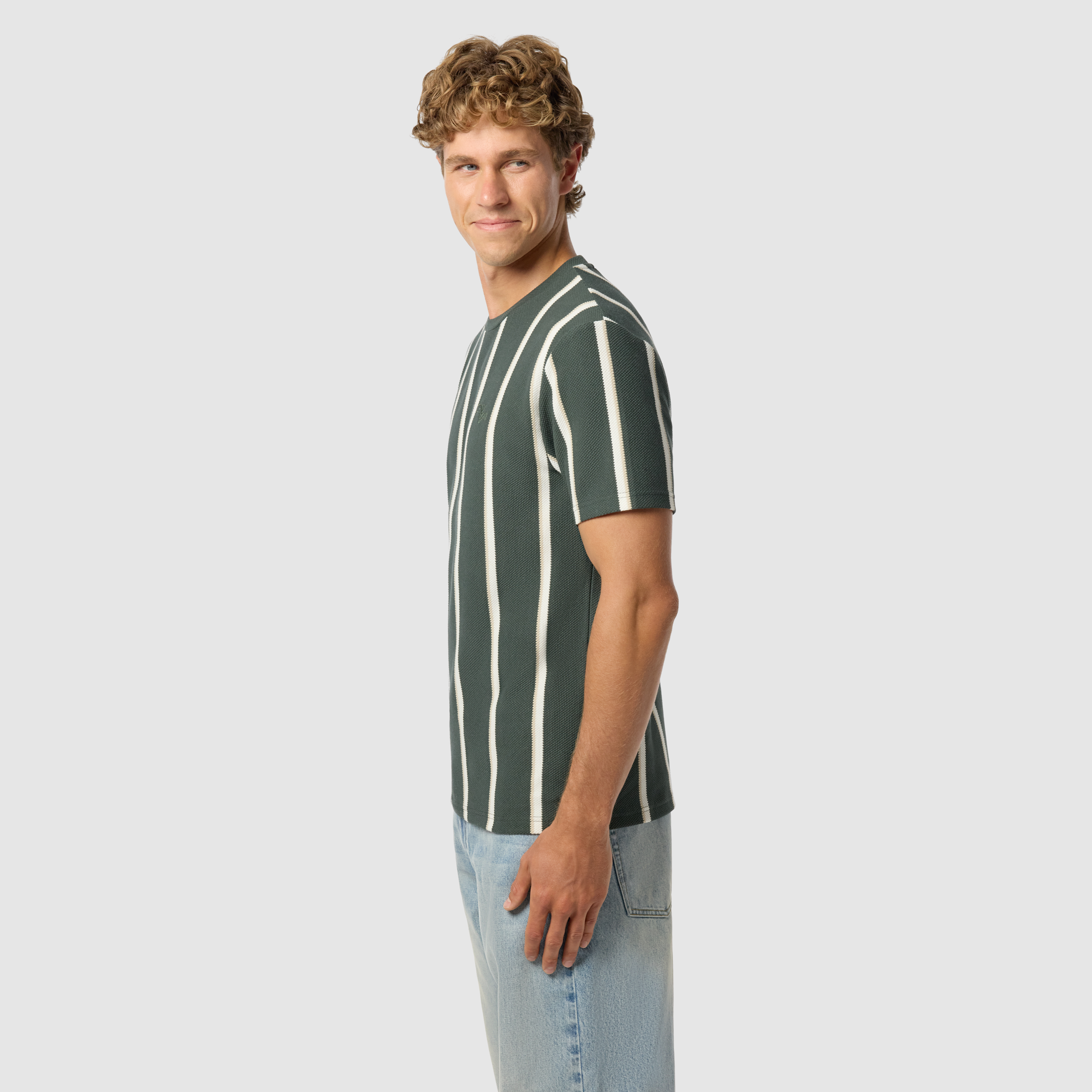 Dark Green Bobby Stripe Crew Neck Tee