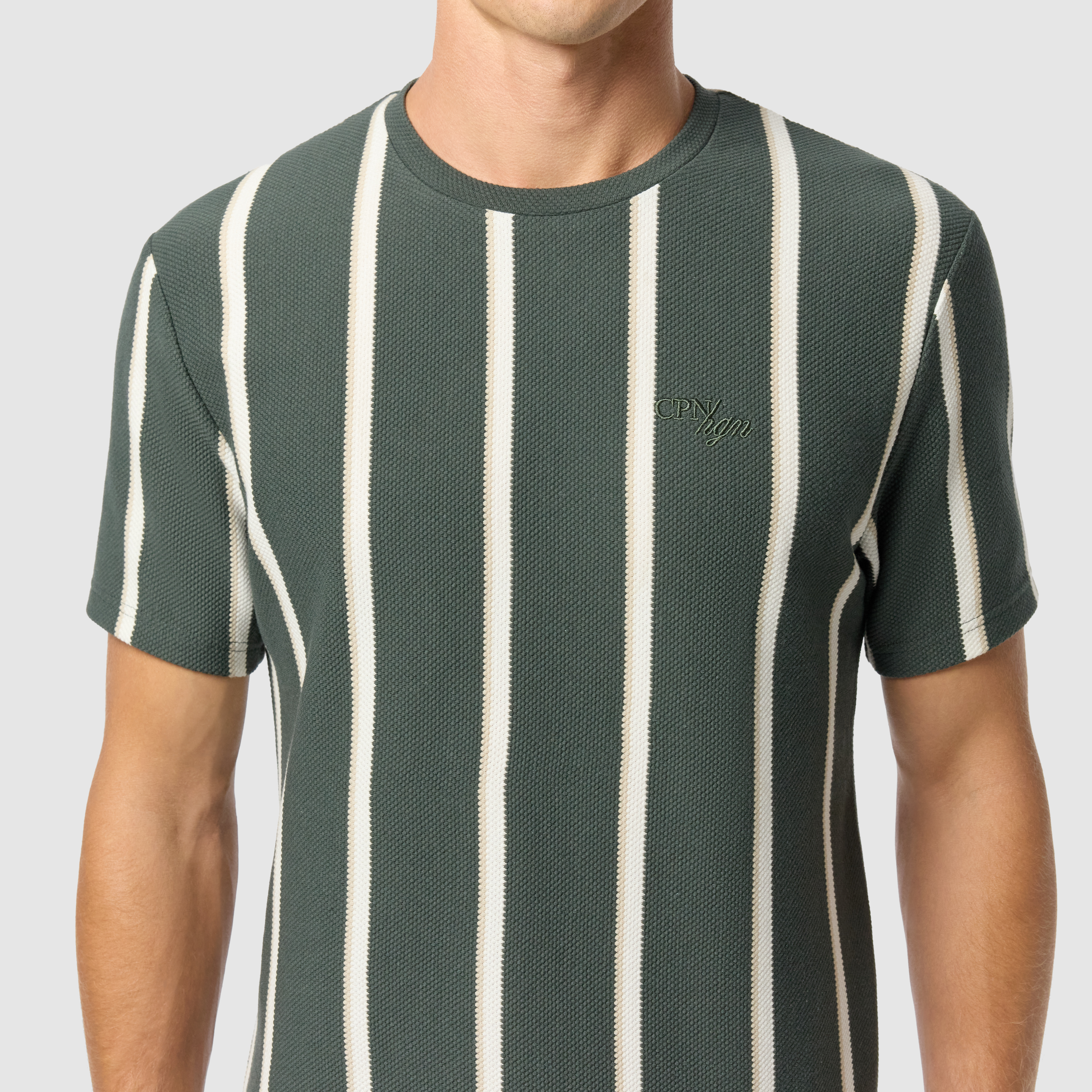 Dark Green Bobby Stripe Crew Neck Tee