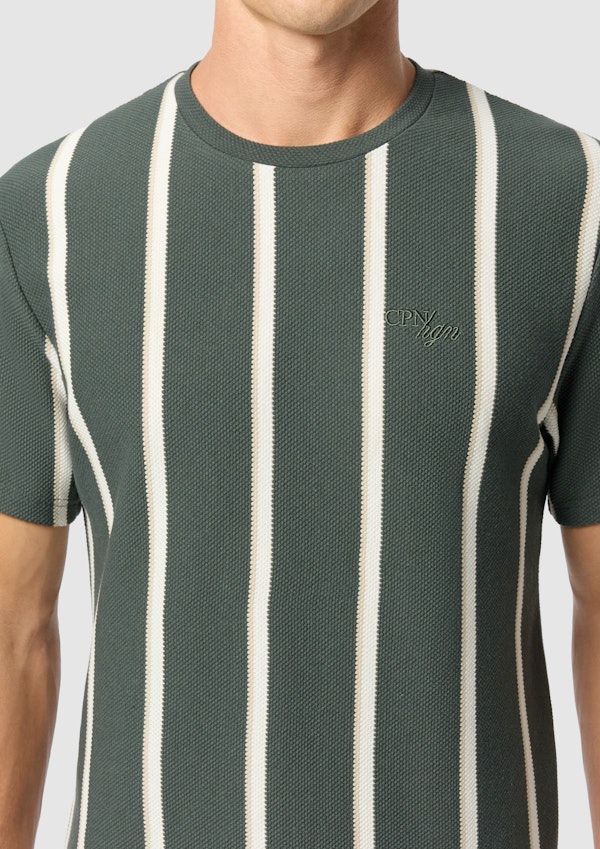 Dark Green Bobby Stripe Crew Neck Tee