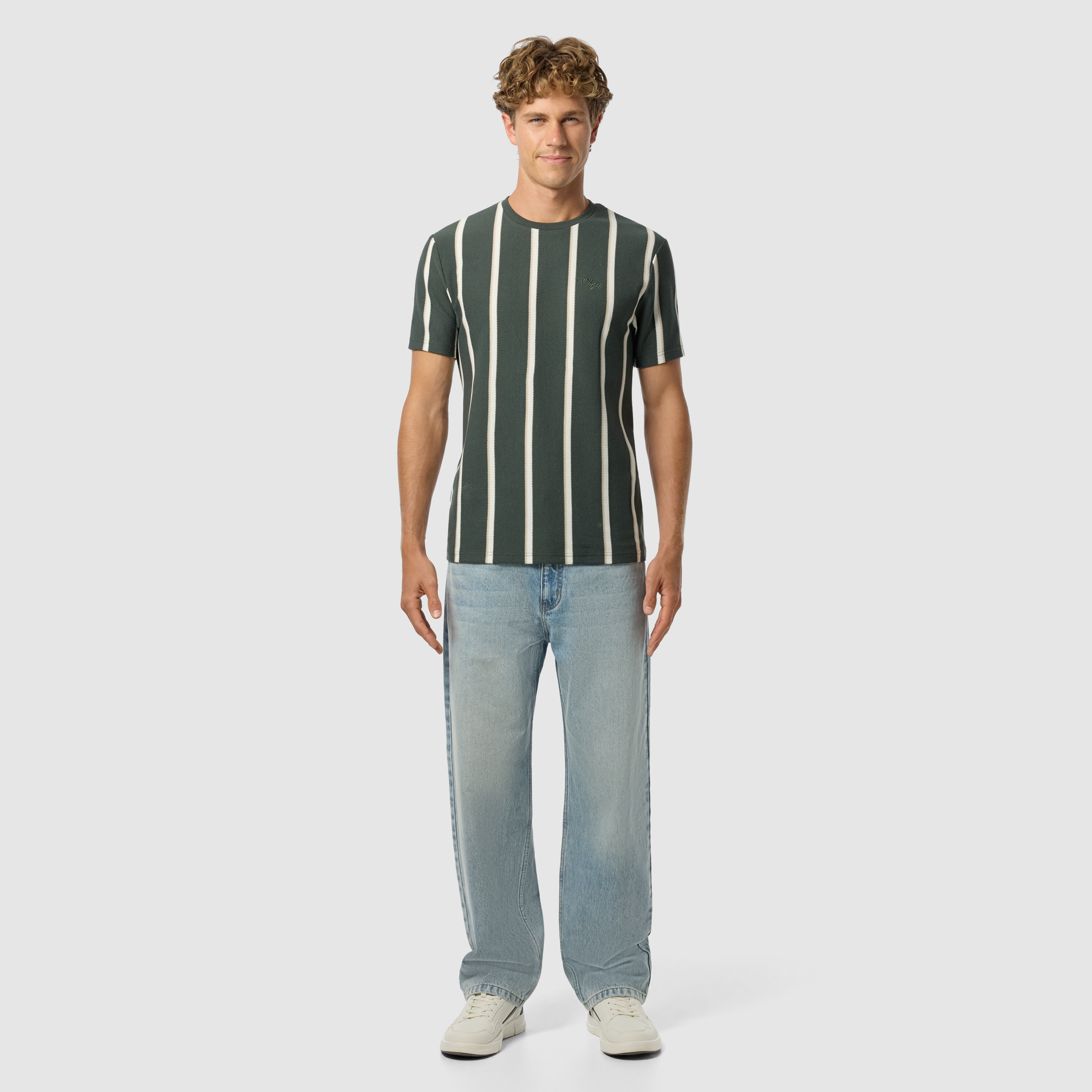 Dark Green Bobby Stripe Crew Neck Tee