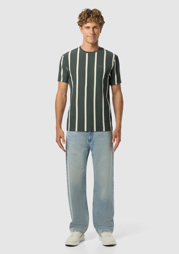 Dark Green Bobby Stripe Crew Neck Tee