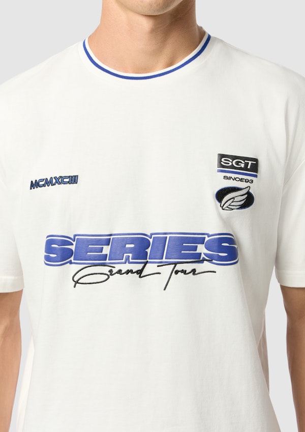 Off White Turbo Graphic Boxy Crew Neck Tee