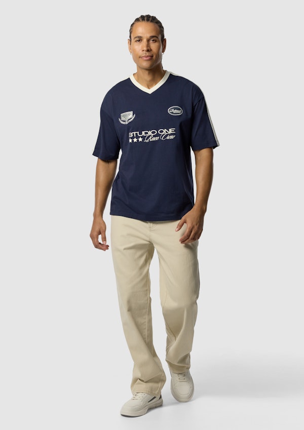 Navy Rationale Graphic Boxy V Neck Tee