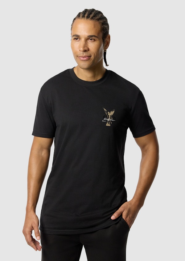 Black Angel Graphic Longline Crew Neck Tee