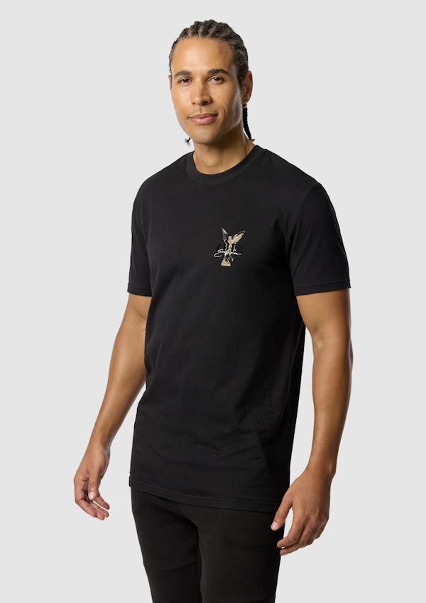 Black Angel Graphic Longline Crew Neck Tee