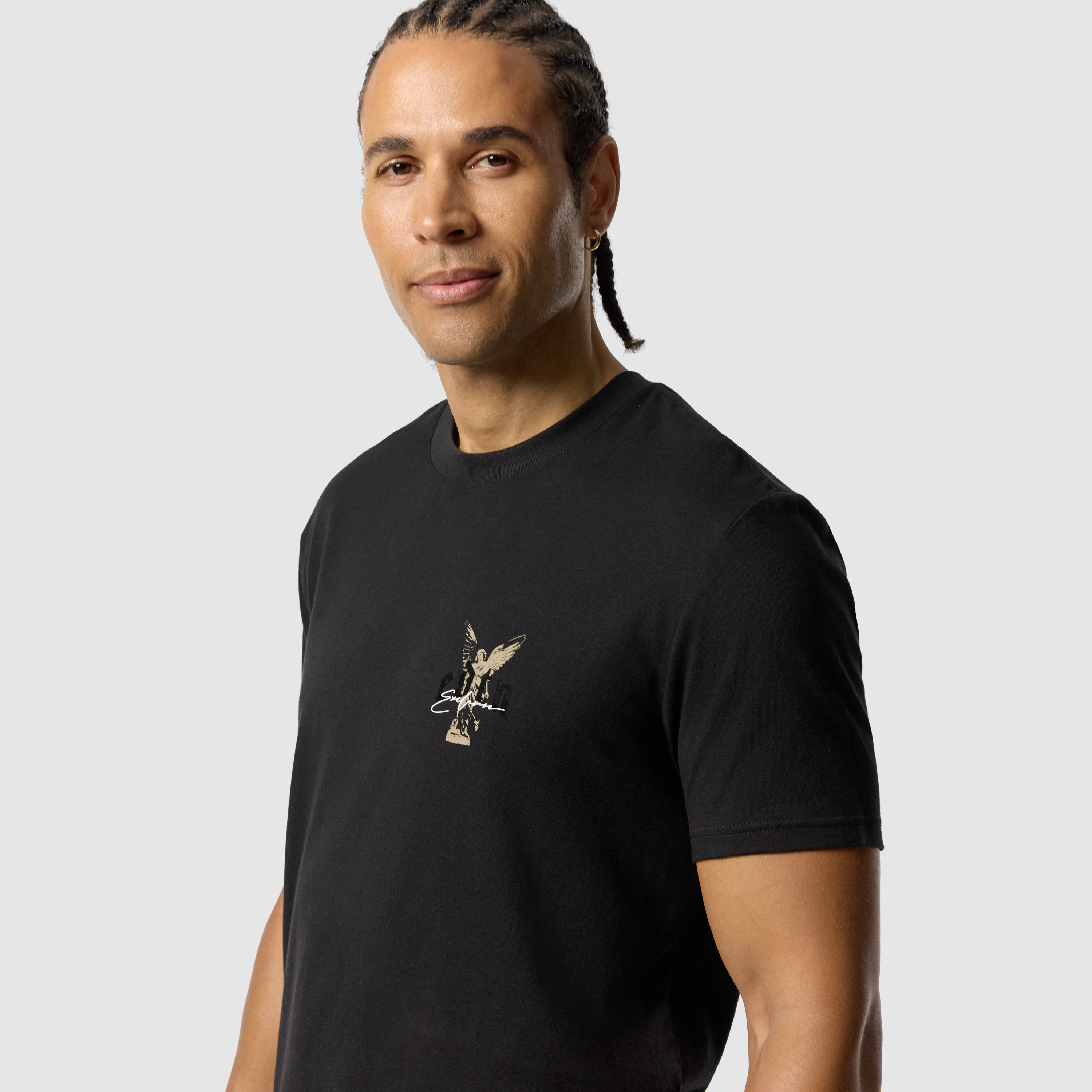 Black Angel Graphic Longline Crew Neck Tee