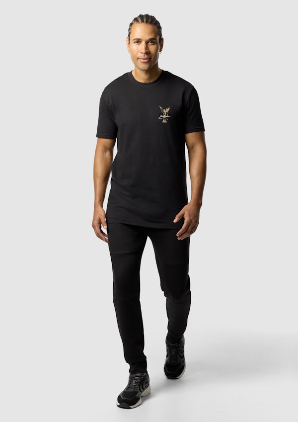 Black Angel Graphic Longline Crew Neck Tee