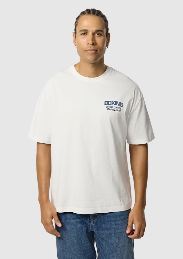 White Boxing Graphic Boxy Crew Neck Tee