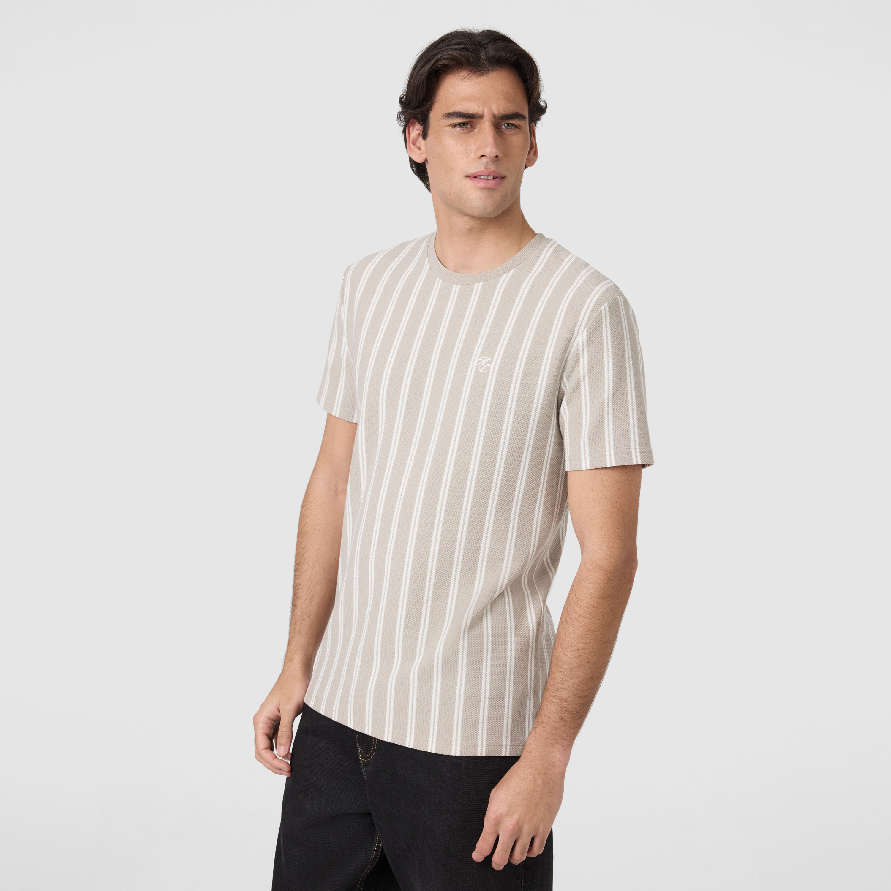Stone Bram Stripe Crew Neck Tee